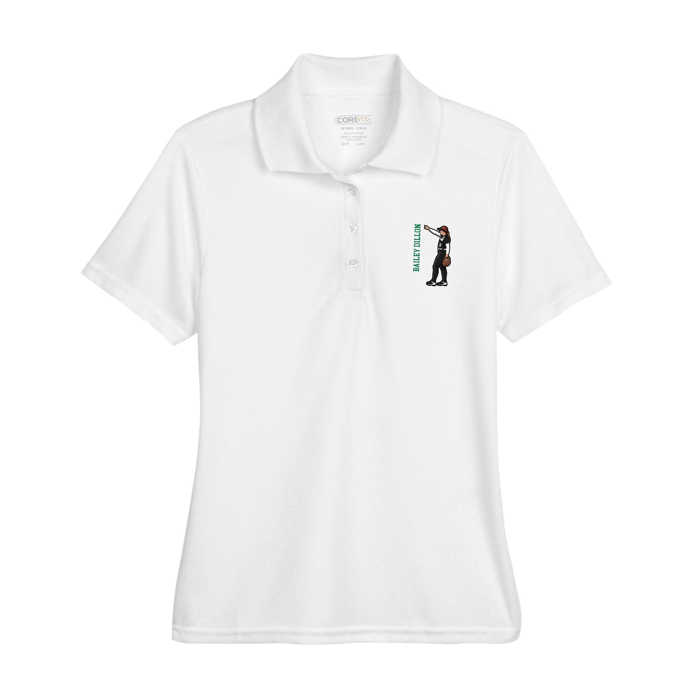 Womens Performance Polo — Name Vertical in White