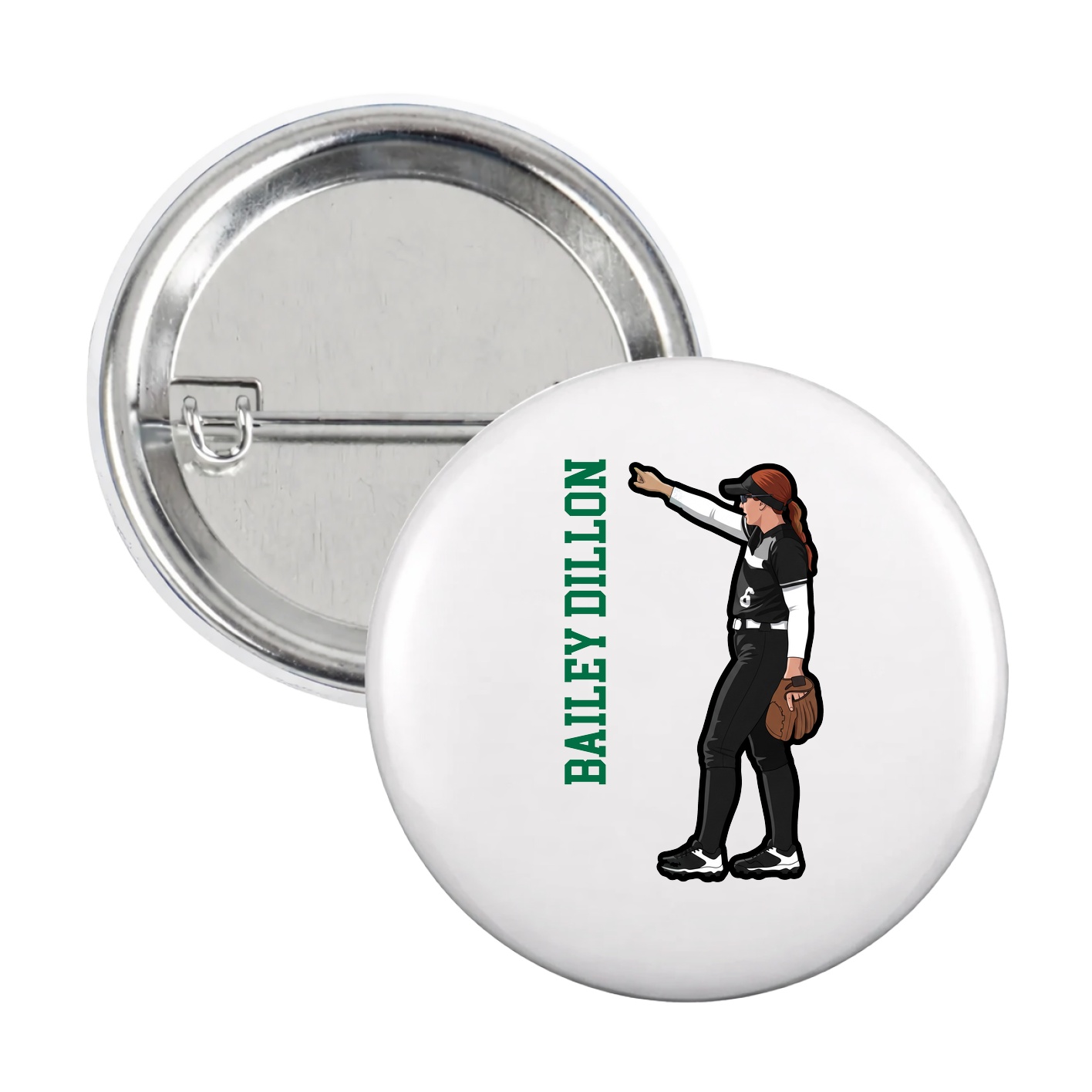Game Day Button — Name Vertical in White