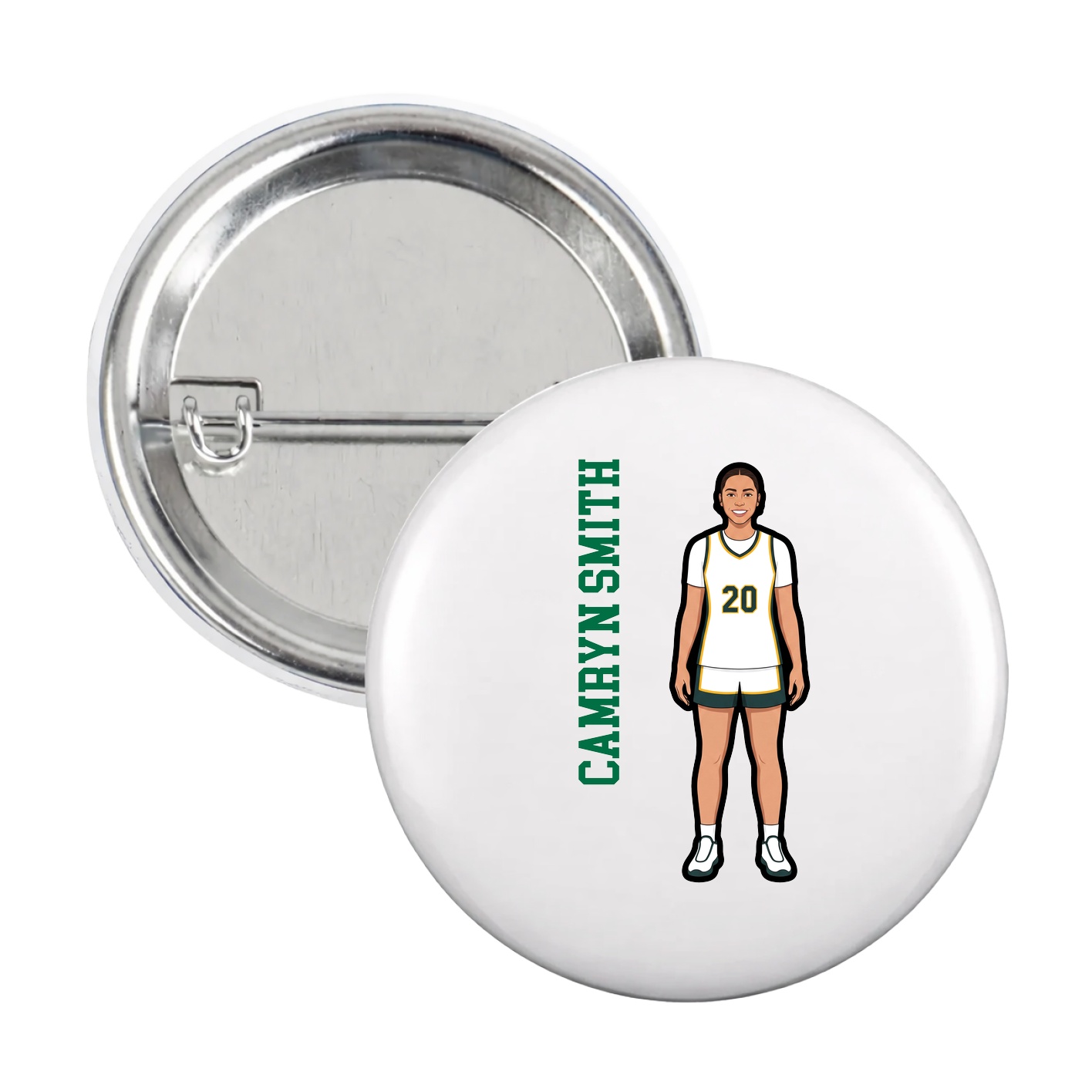 Game Day Button — Name Vertical in White