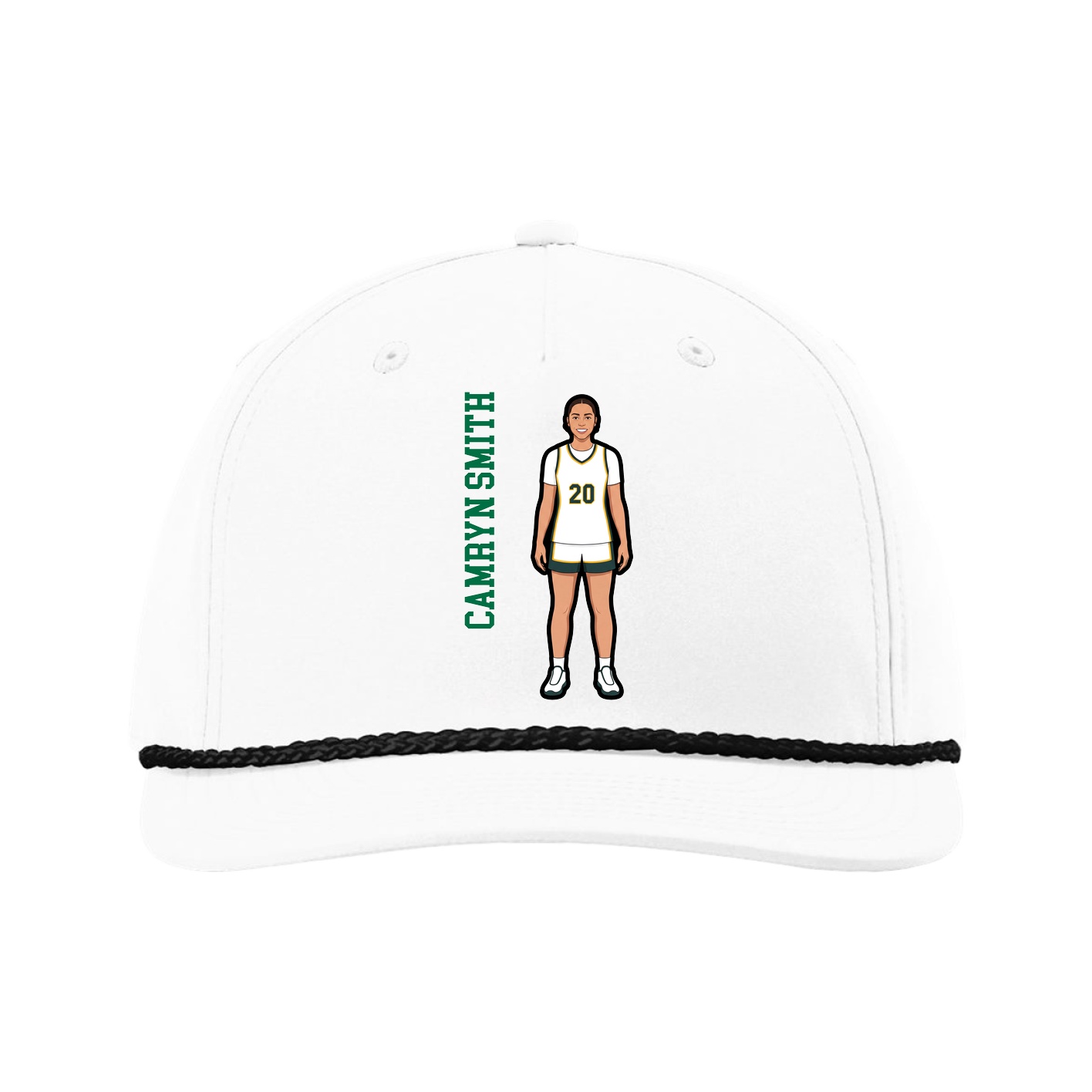 Five-Panel Classic Rope Cap — Name Vertical in White