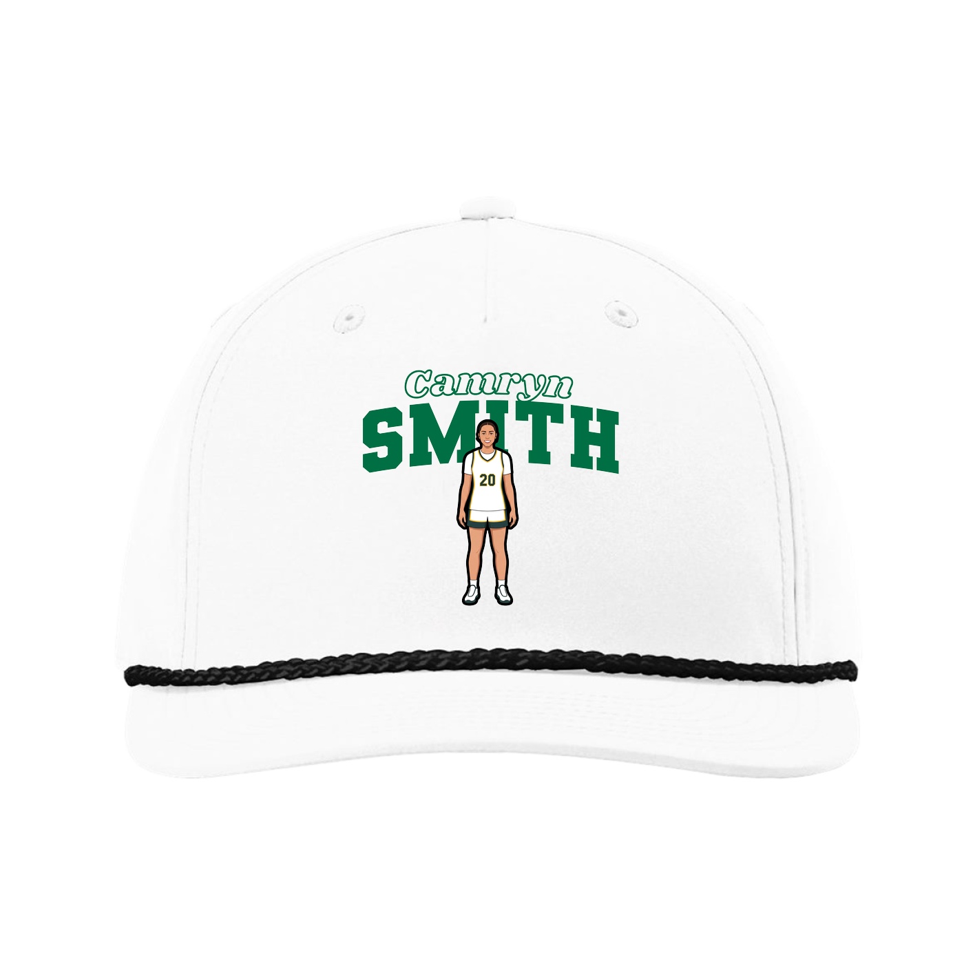 Five-Panel Classic Rope Cap — Name Arch in White