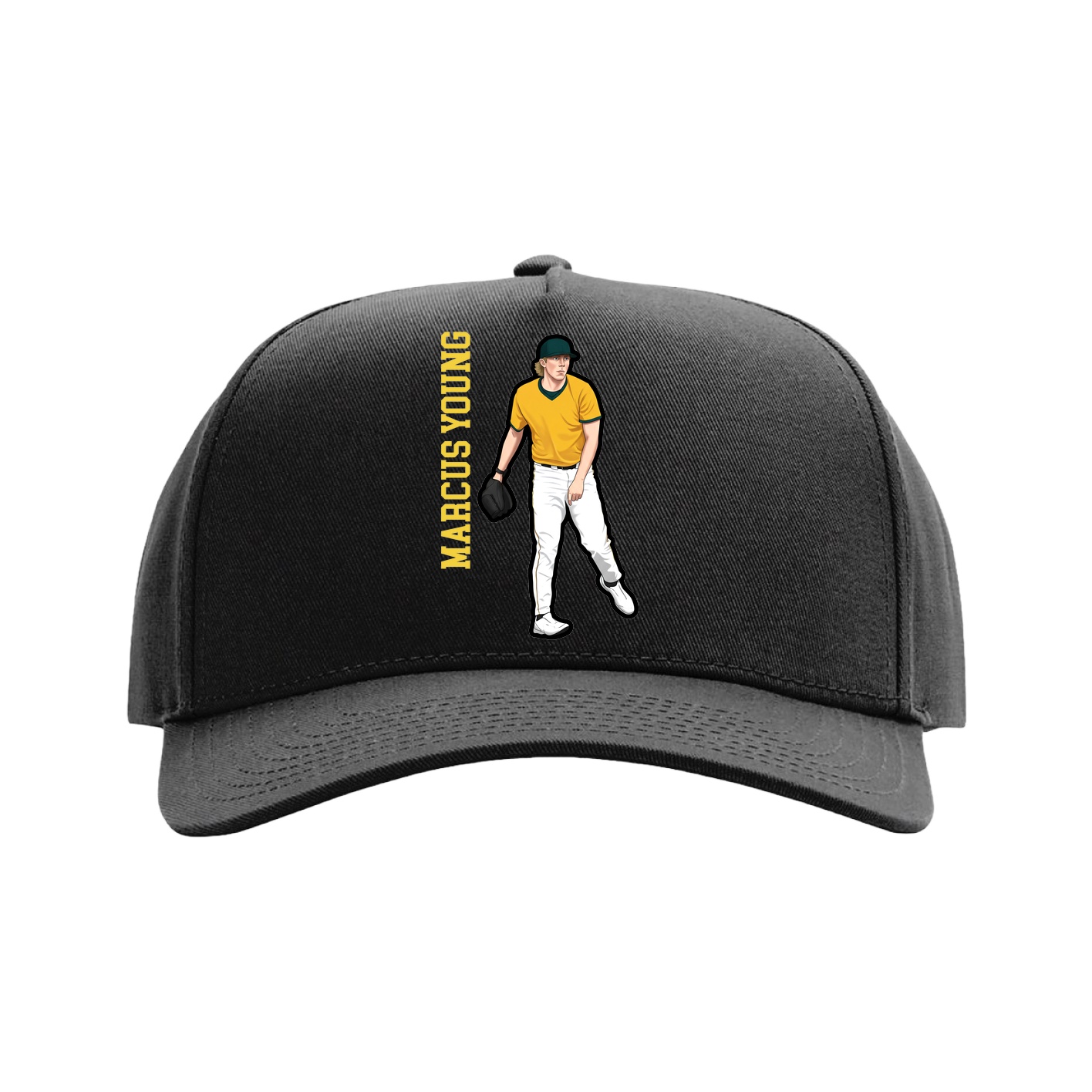 Full Fabric Five-Panel Champ Cap — Name Vertical in Black