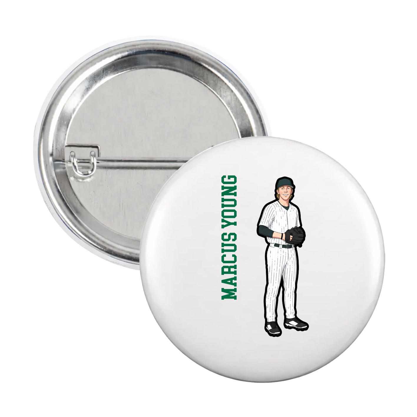 Game Day Button — Name Vertical in White