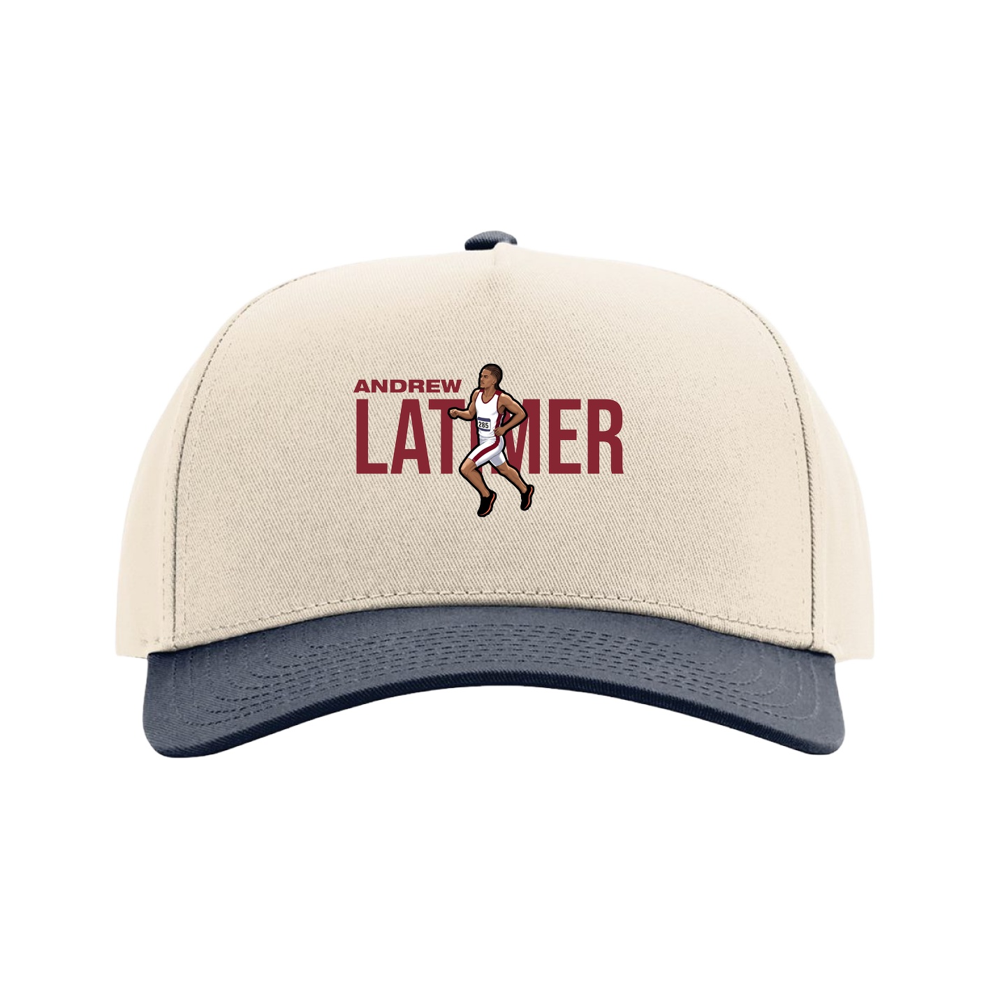 Full Fabric Five-Panel Champ Cap — Player Name in Cream/Navy