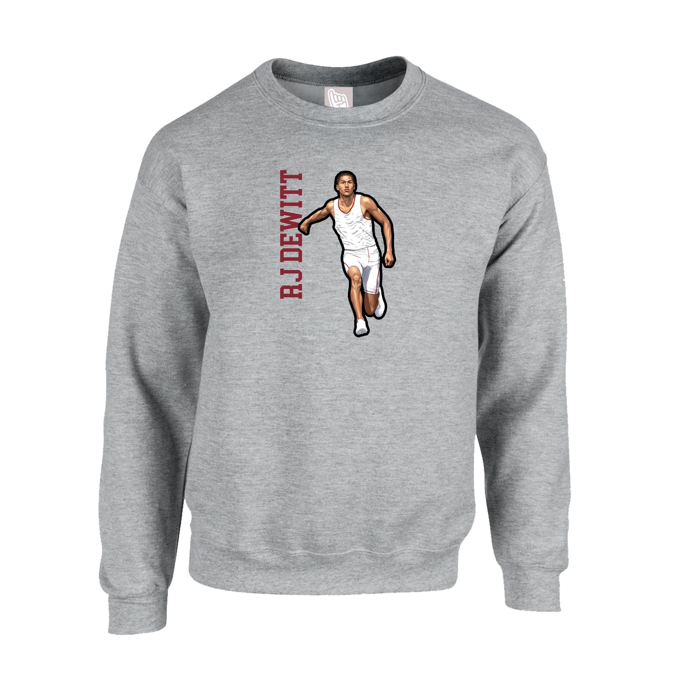 Fleece Crew — Name Vertical in Grey
