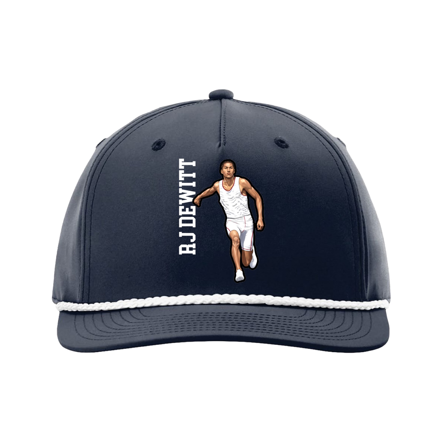 Five-Panel Classic Rope Cap — Name Vertical in Navy