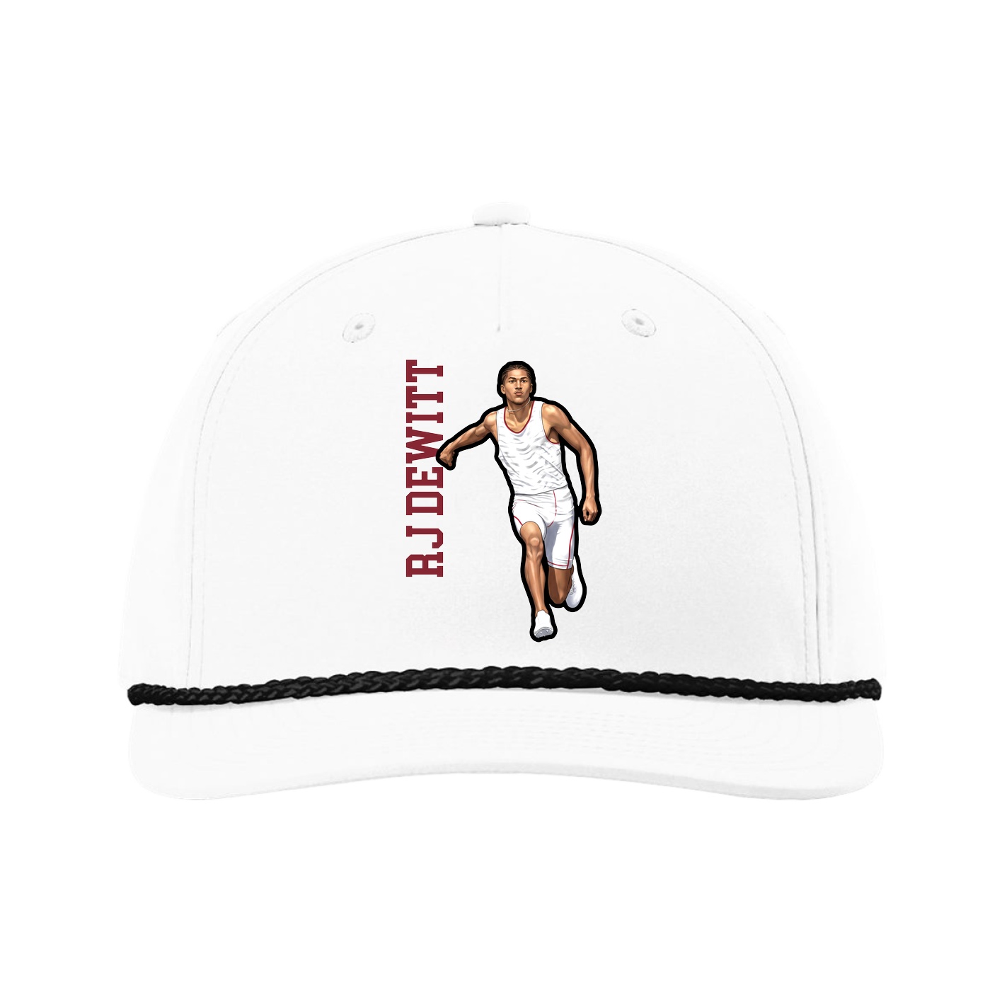 Five-Panel Classic Rope Cap — Name Vertical in White