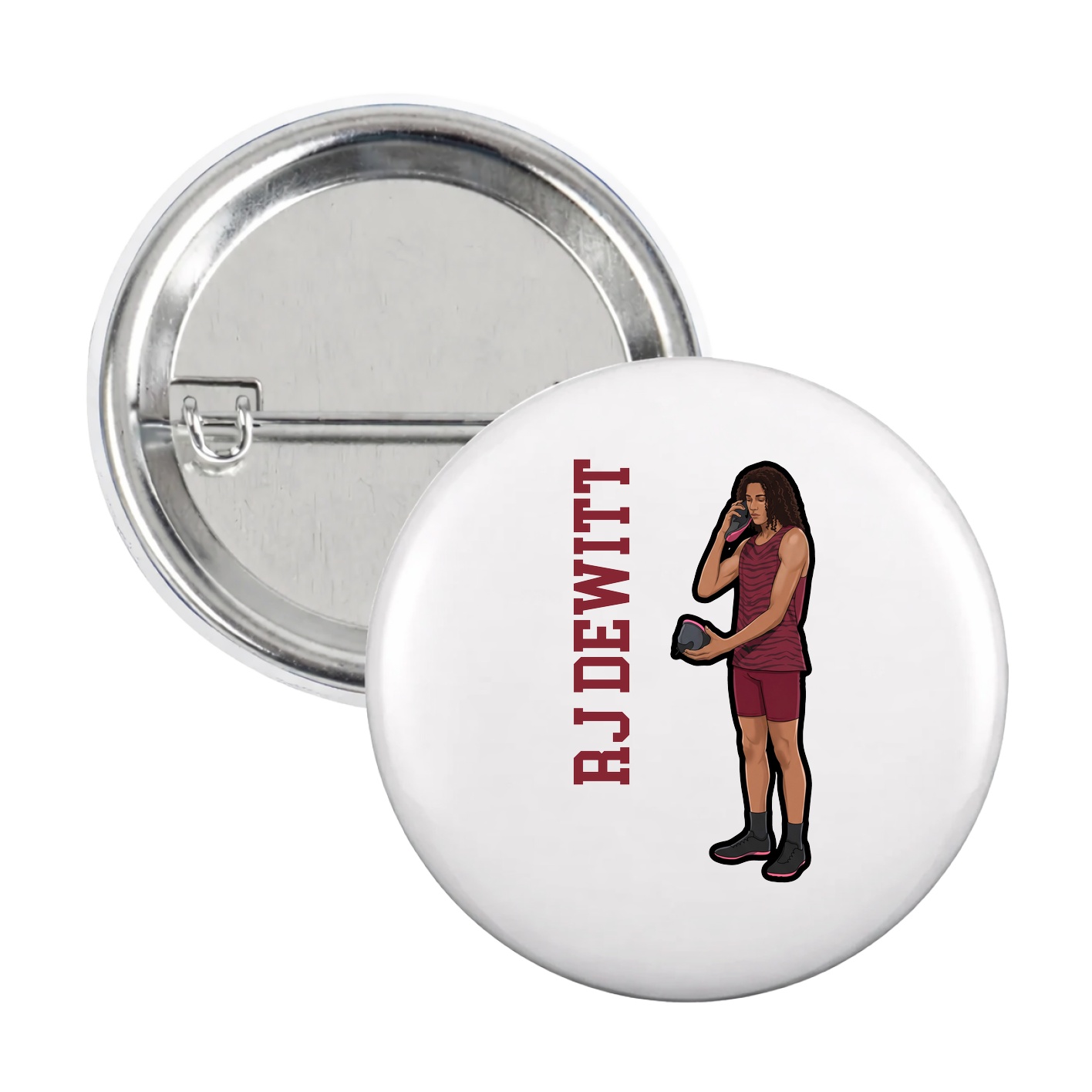 Game Day Button — Name Vertical in White
