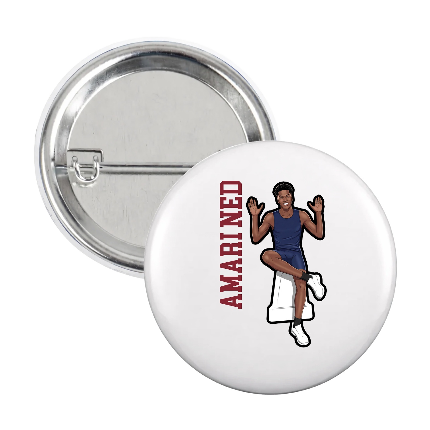Game Day Button — Name Vertical in White