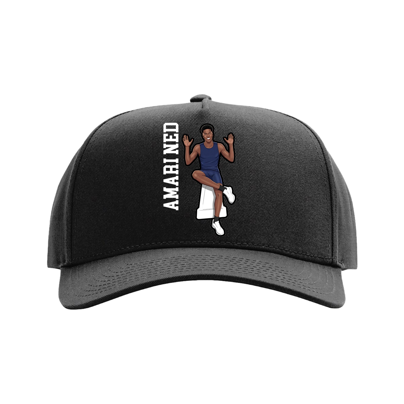Full Fabric Five-Panel Champ Cap — Name Vertical in Black