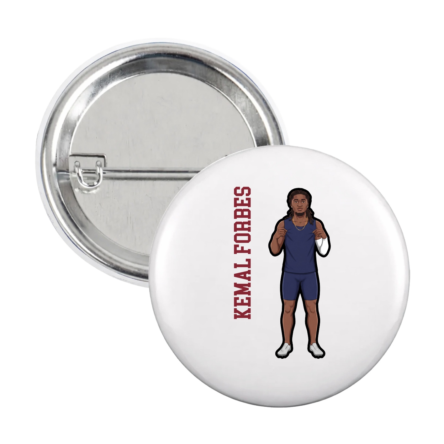 Game Day Button — Name Vertical in White
