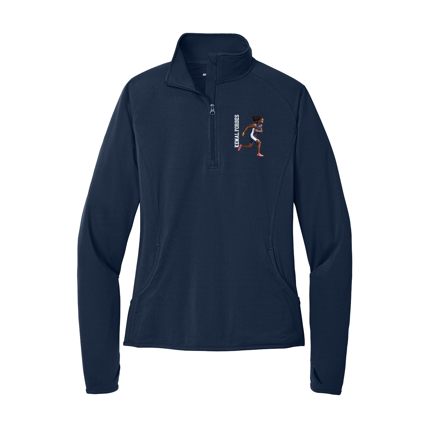 Women's Q-Zip Pullover — Name Vertical in Navy