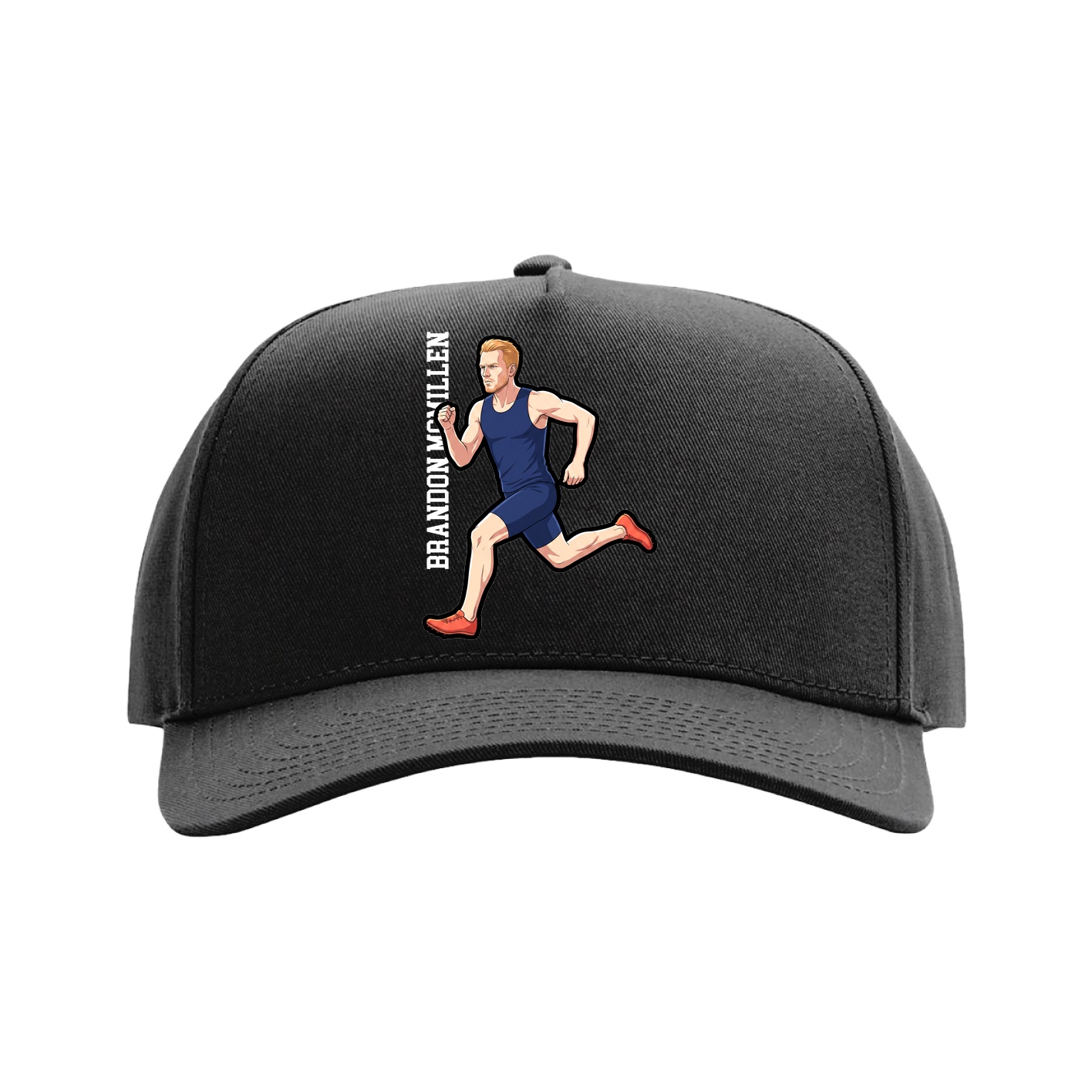 Full Fabric Five-Panel Champ Cap — Name Vertical in Black
