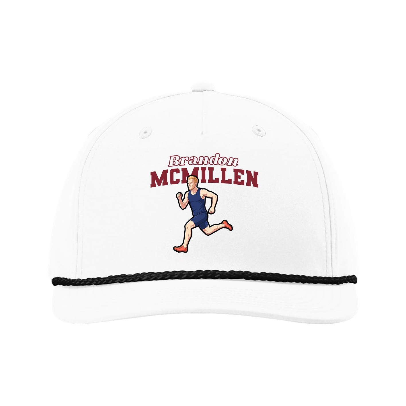 Five-Panel Classic Rope Cap — Name Arch in White