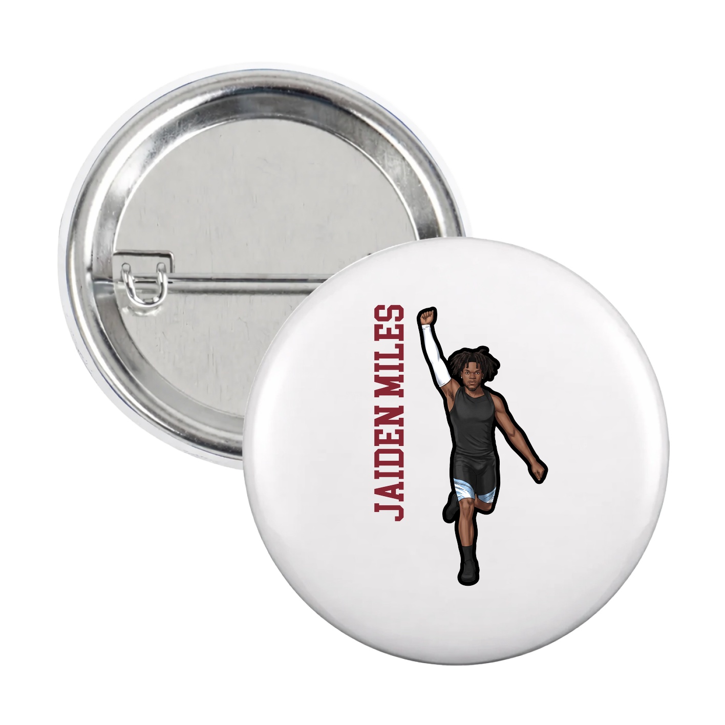 Game Day Button — Name Vertical in White