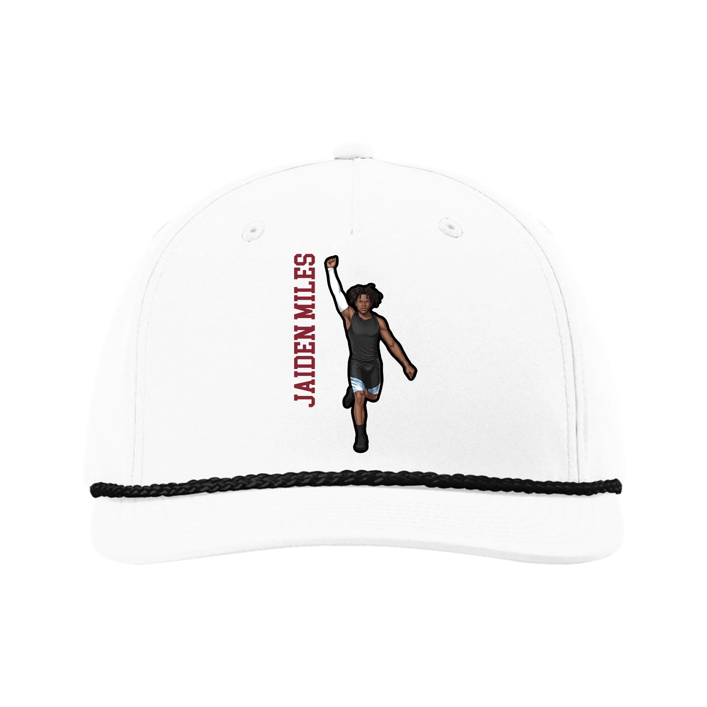 Five-Panel Classic Rope Cap — Name Vertical in White