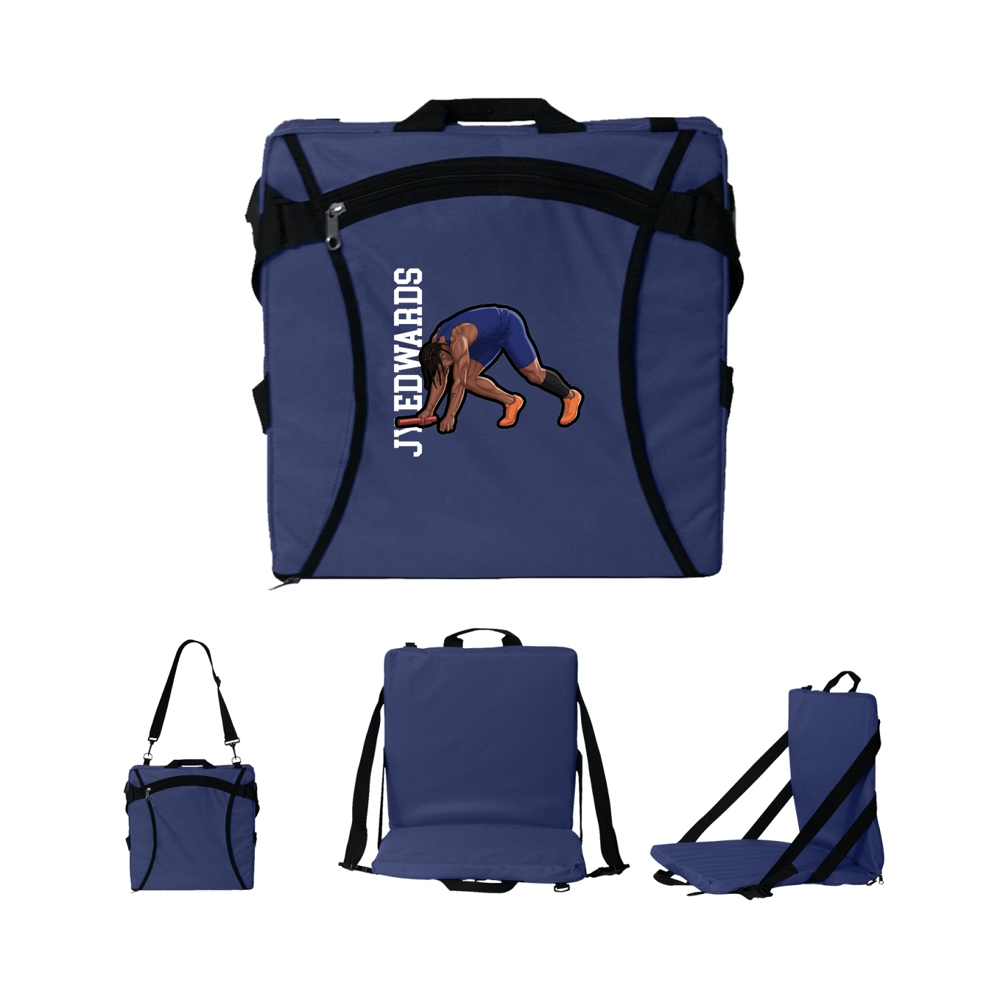 Folding Stadium Seat — Name Vertical in Navy