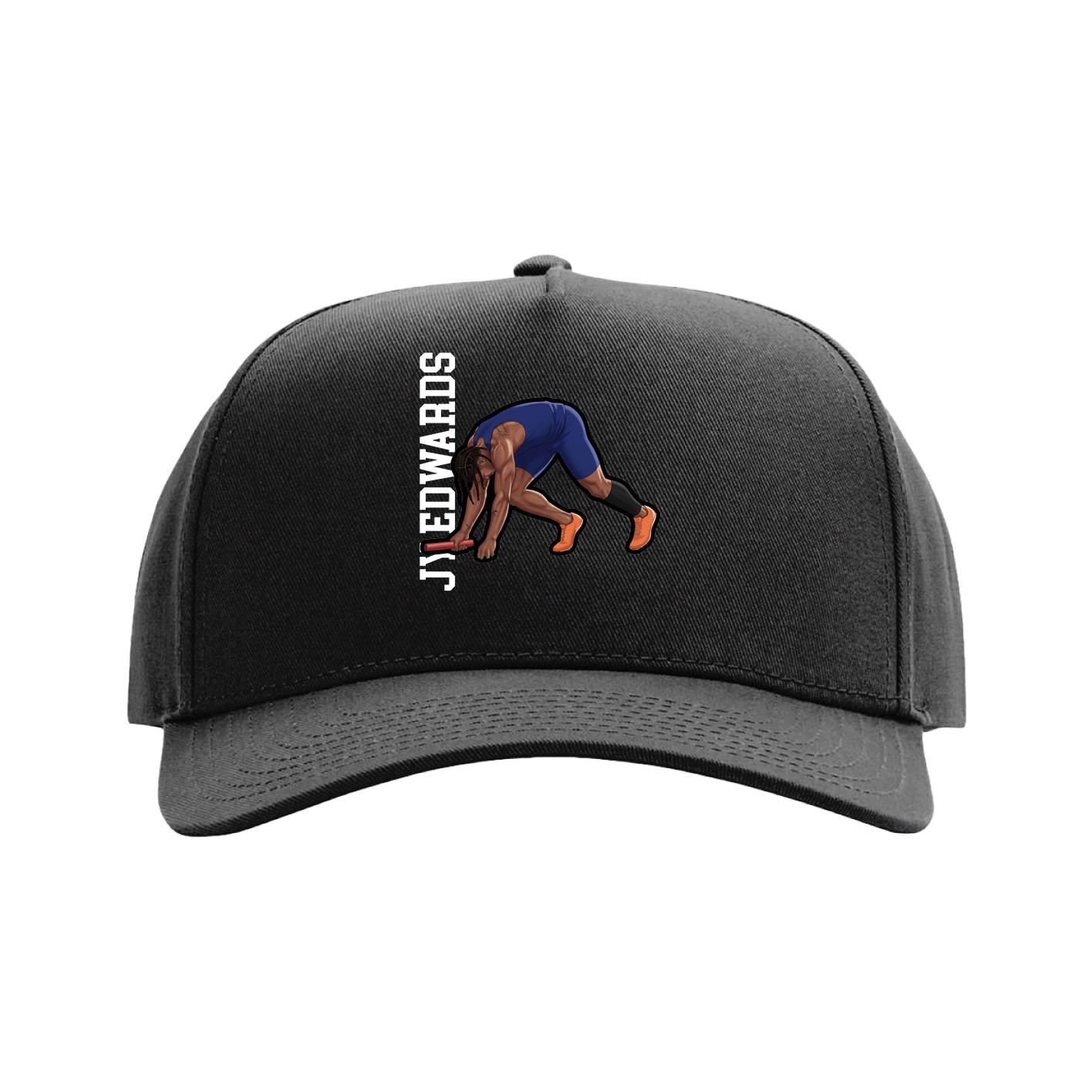Full Fabric Five-Panel Champ Cap — Name Vertical in Black