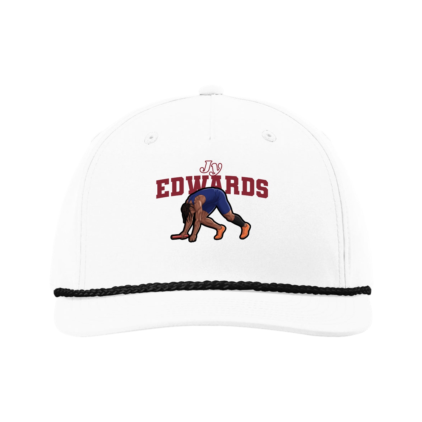 Five-Panel Classic Rope Cap — Name Arch in White
