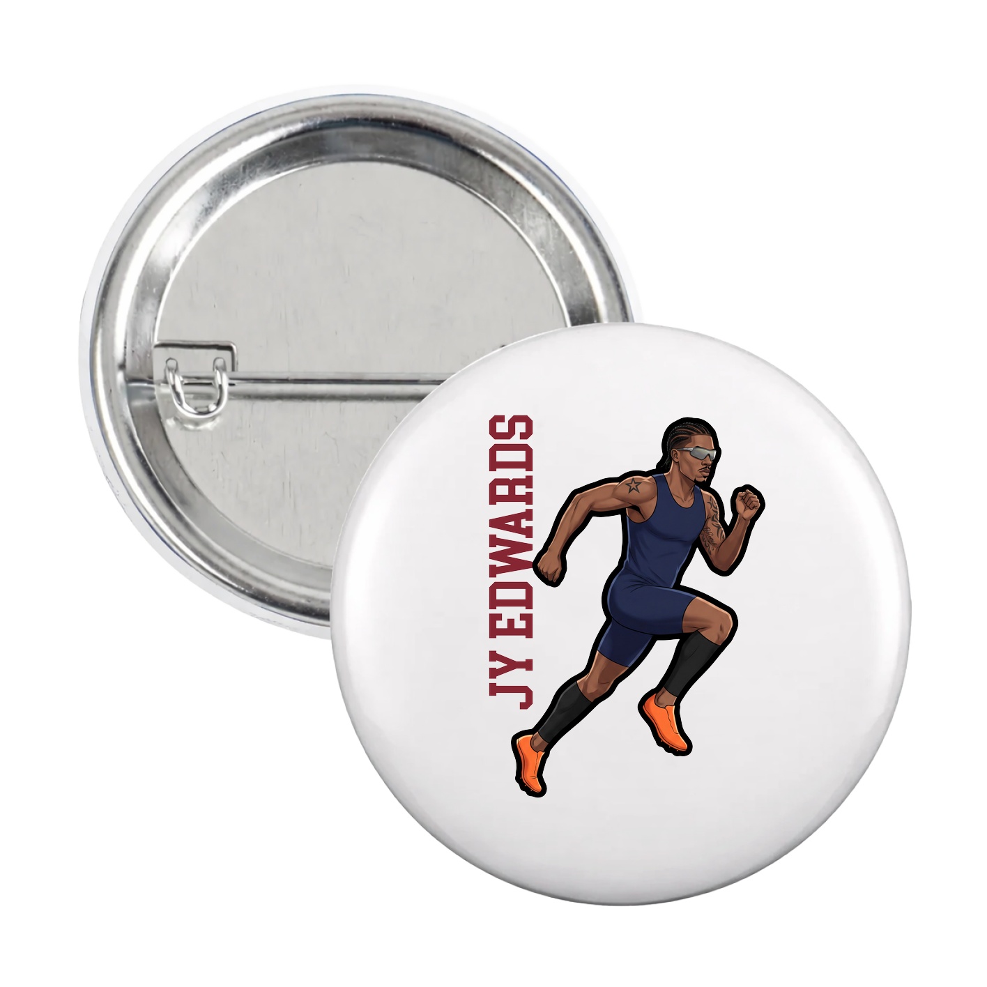 Game Day Button — Name Vertical in White