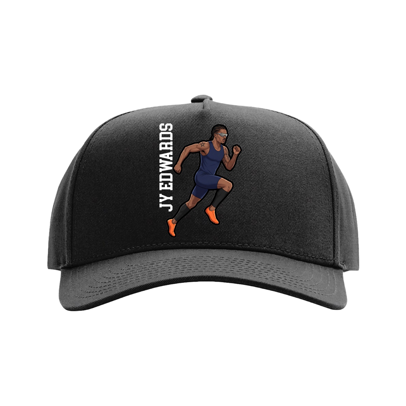 Full Fabric Five-Panel Champ Cap — Name Vertical in Black