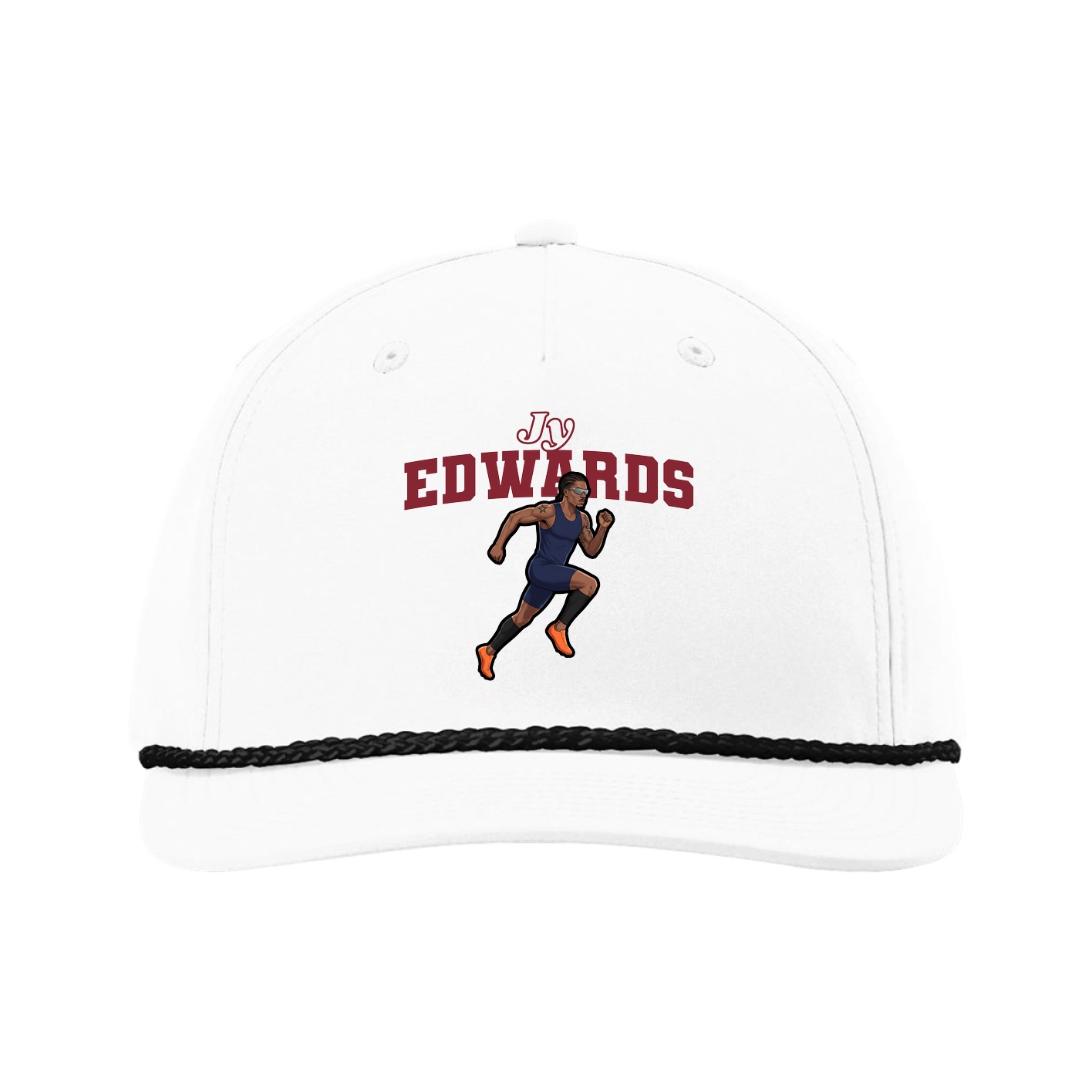 Five-Panel Classic Rope Cap — Name Arch in White