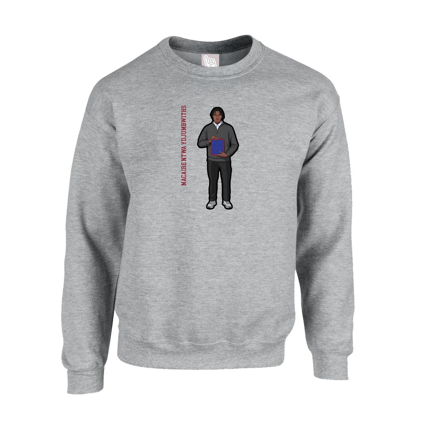 Fleece Crew — Name Vertical in Grey