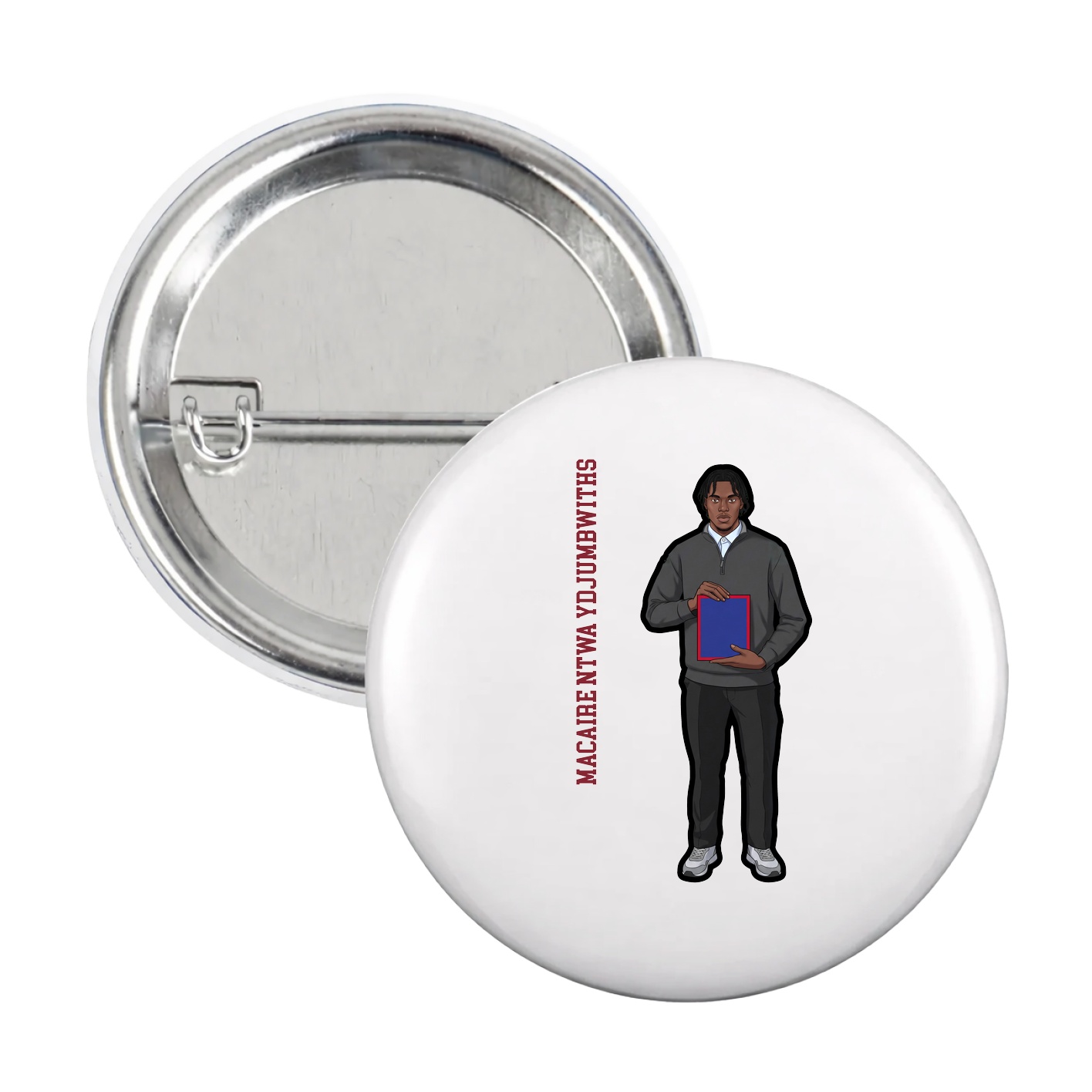 Game Day Button — Name Vertical in White