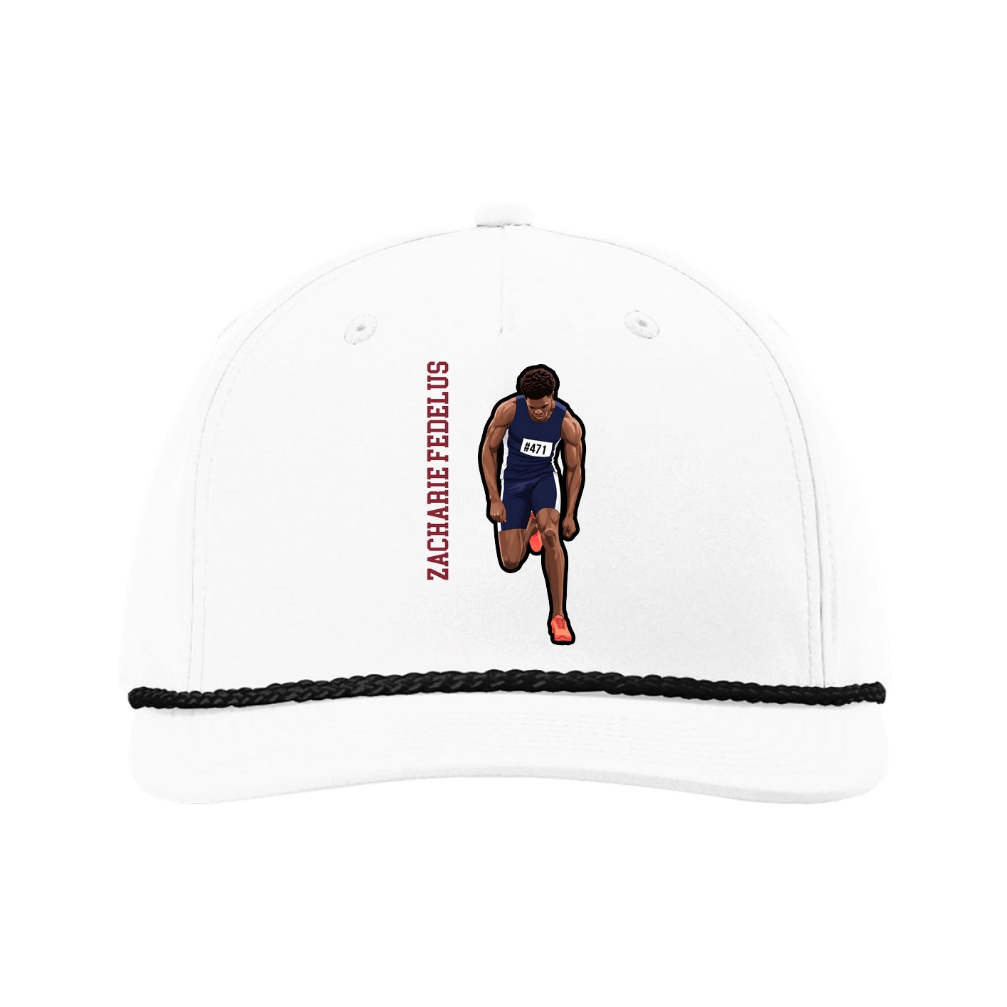 Five-Panel Classic Rope Cap — Name Vertical in White