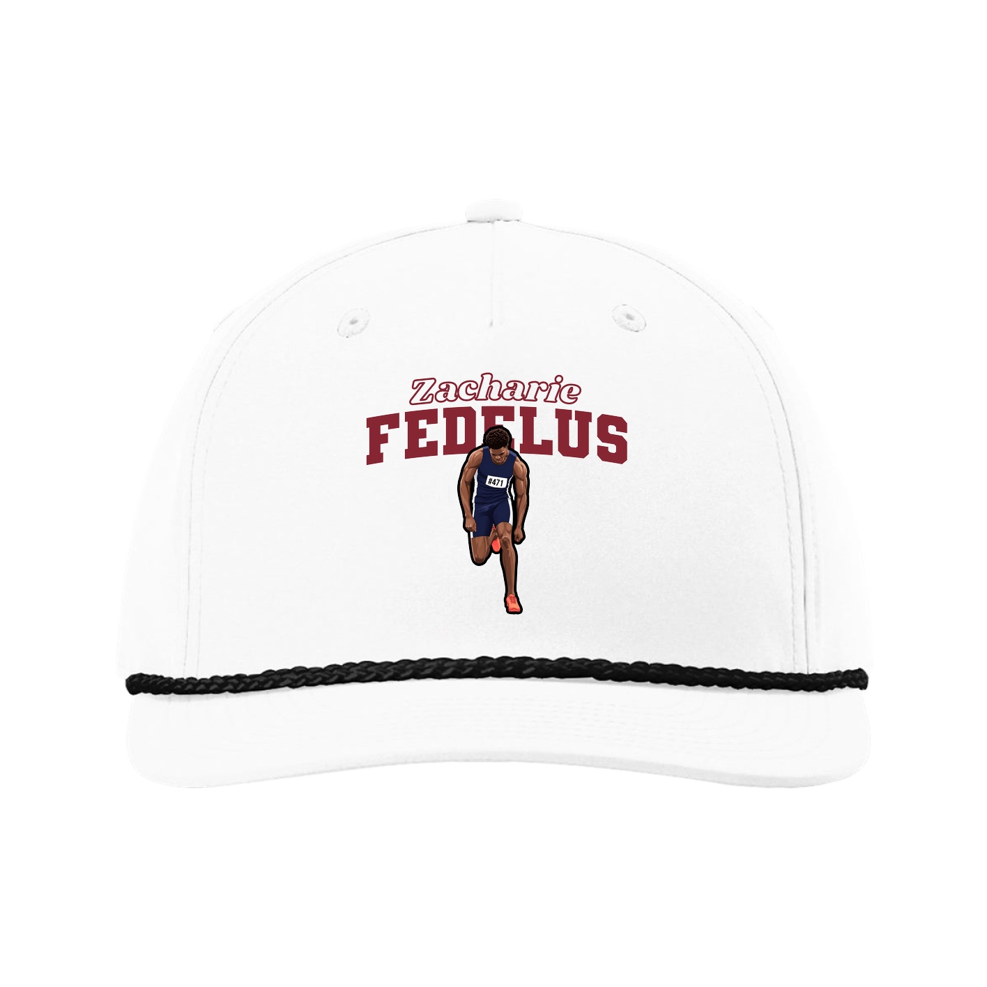 Five-Panel Classic Rope Cap — Name Arch in White