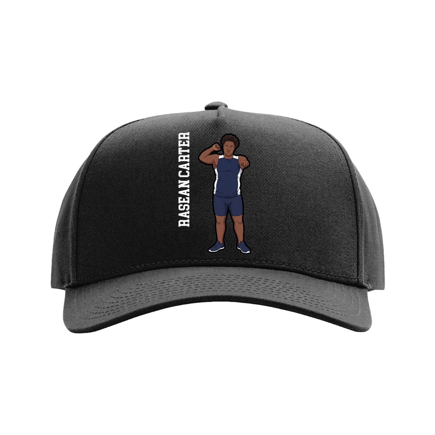 Full Fabric Five-Panel Champ Cap — Name Vertical in Black