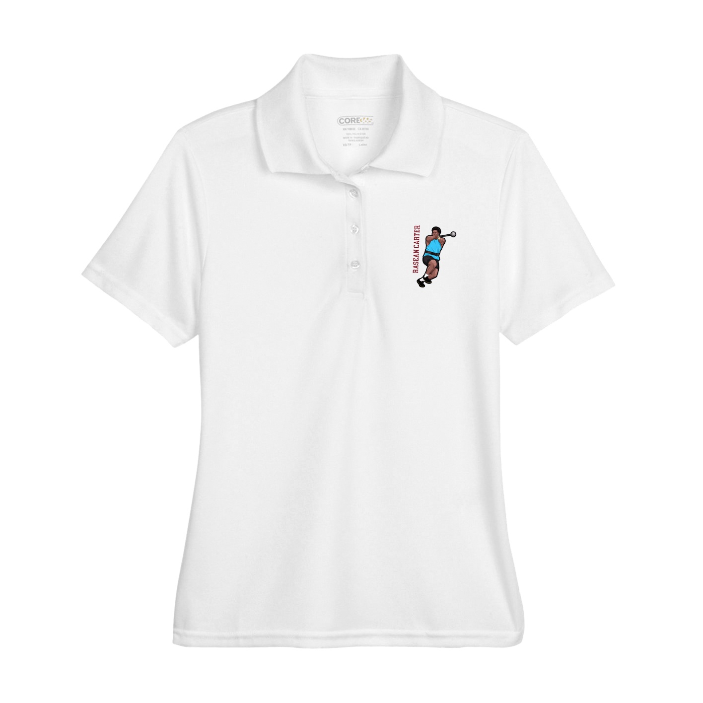 Womens Performance Polo — Name Vertical in White