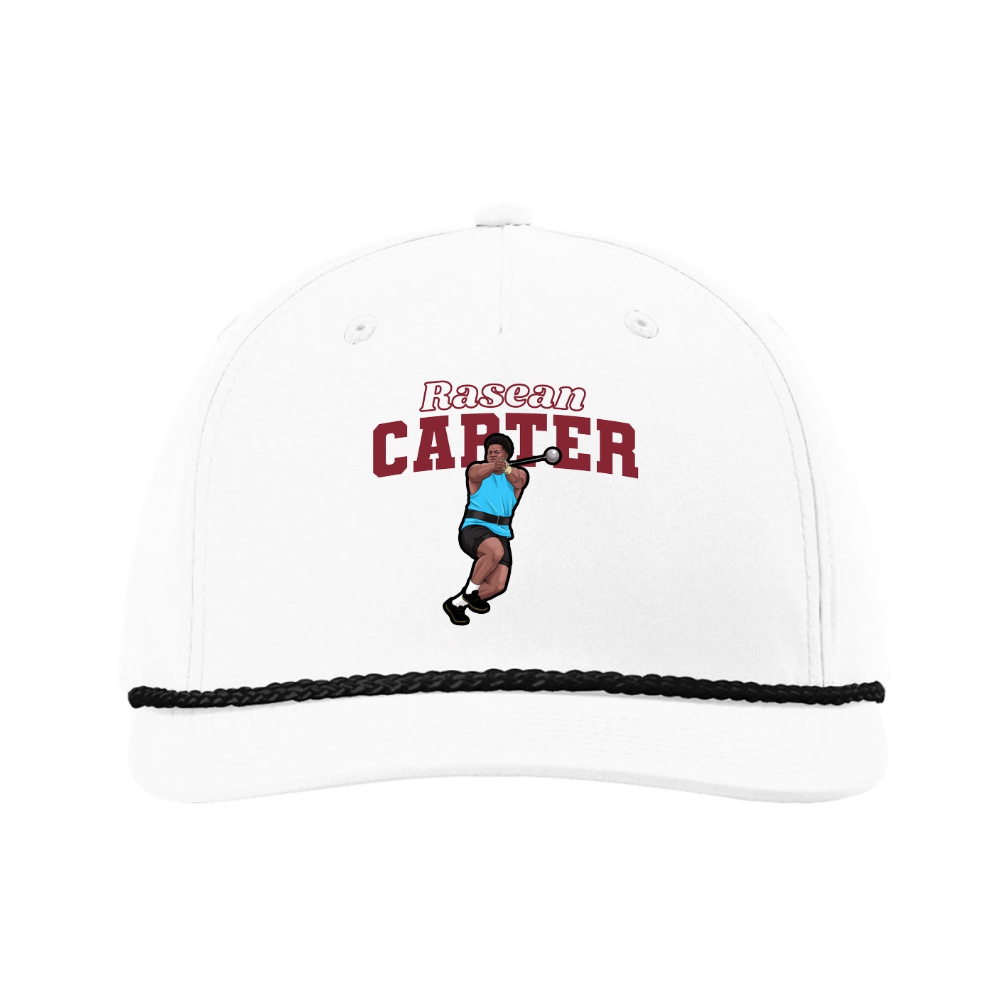 Five-Panel Classic Rope Cap — Name Arch in White