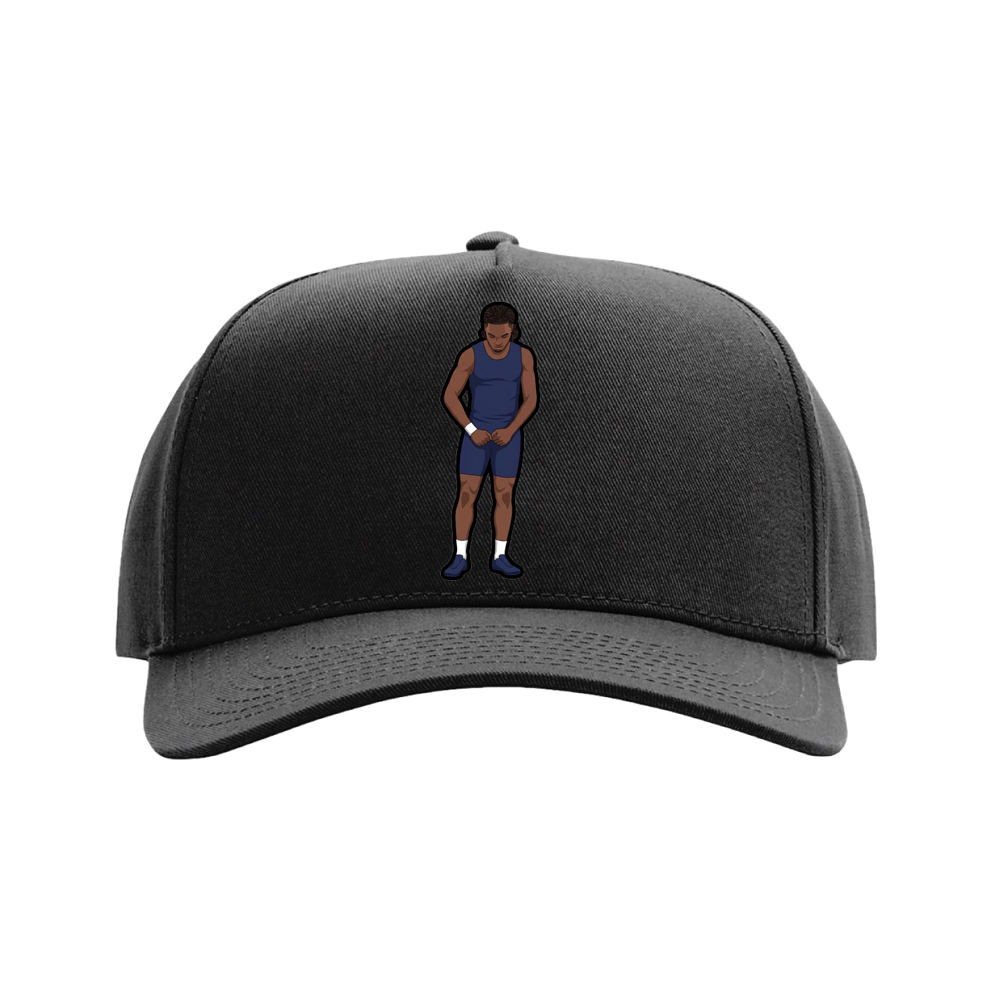 Full Fabric Five-Panel Champ Cap — Name Vertical in Black