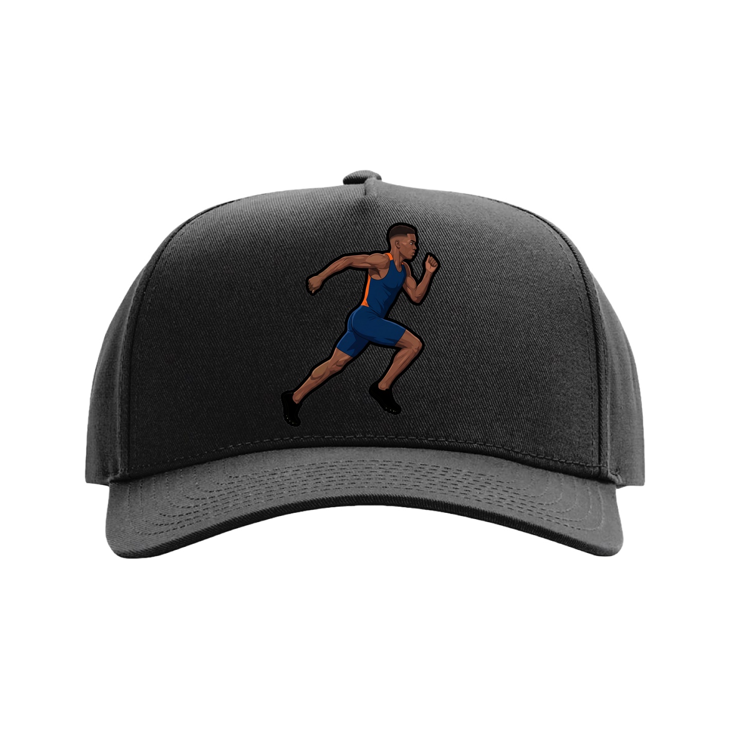 Full Fabric Five-Panel Champ Cap — Name Vertical in Black