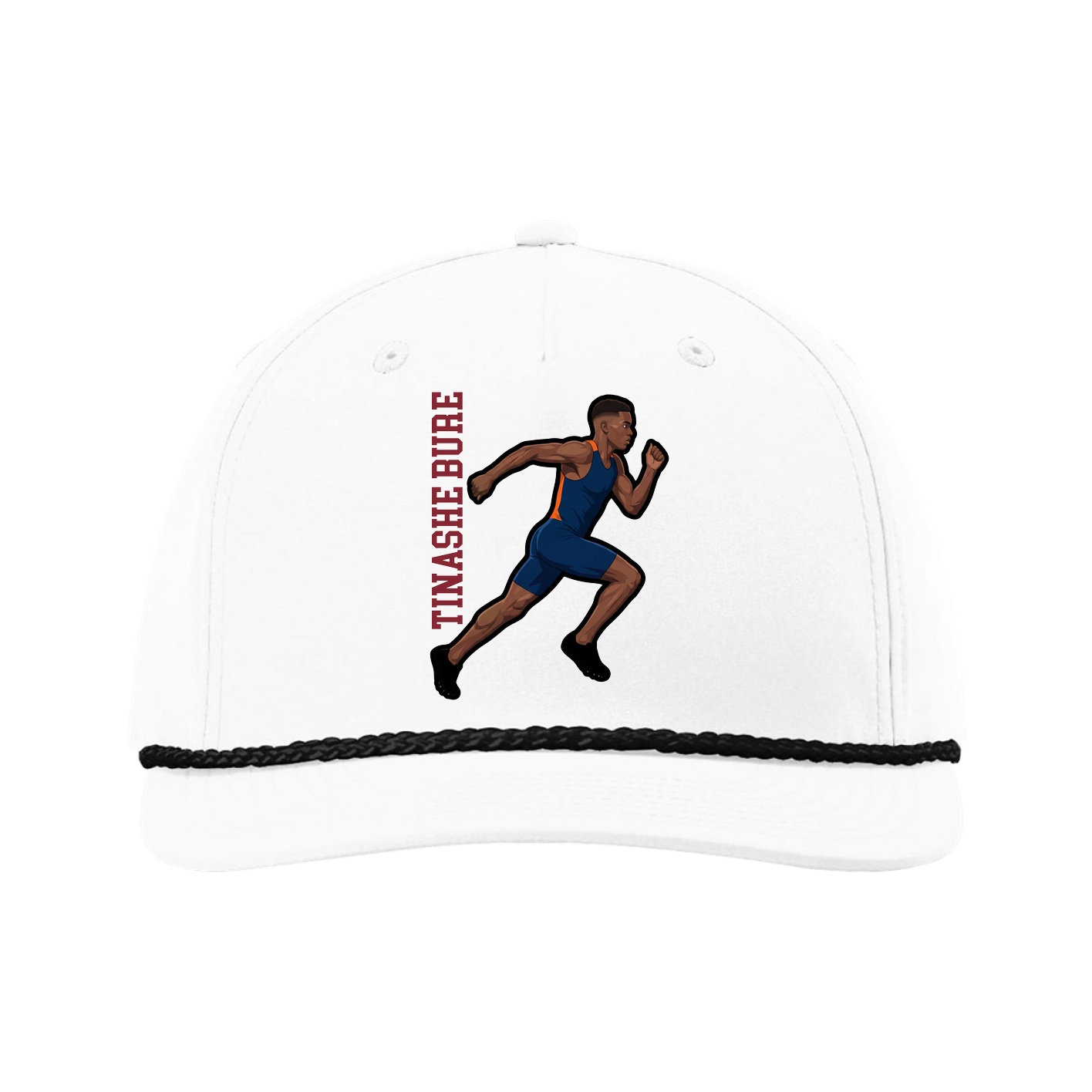 Five-Panel Classic Rope Cap — Name Vertical in White