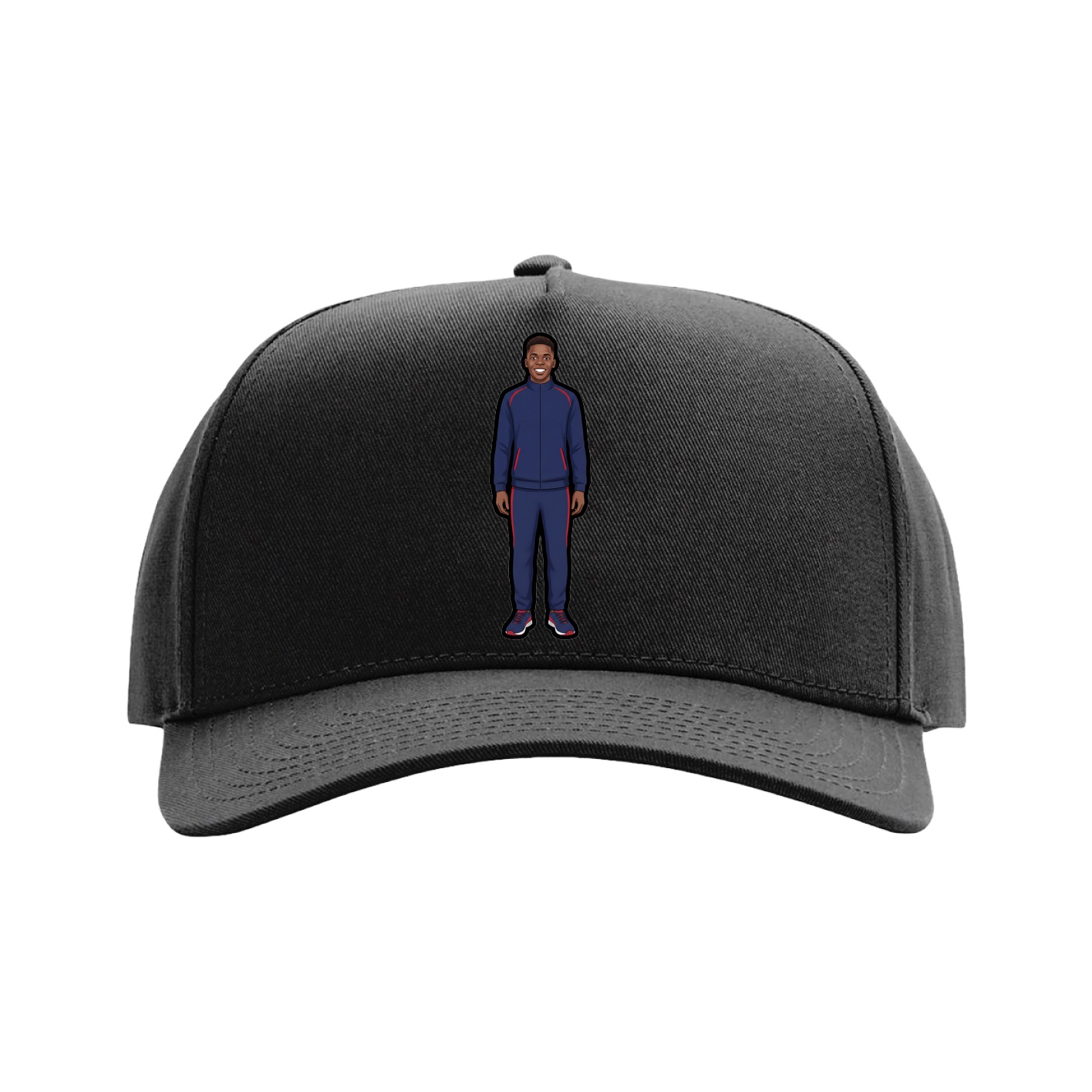 Full Fabric Five-Panel Champ Cap — Name Vertical in Black