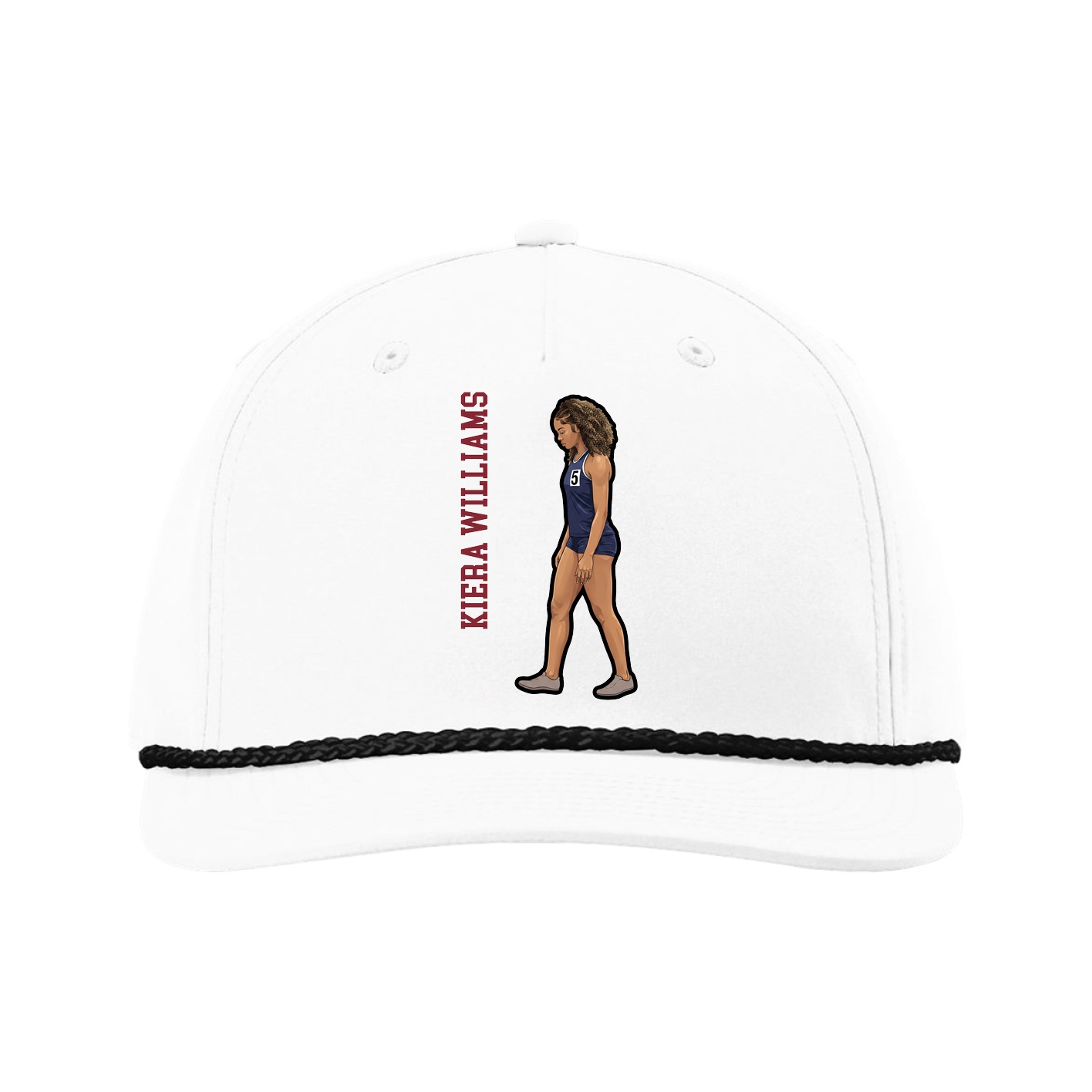 Five-Panel Classic Rope Cap — Name Vertical in White