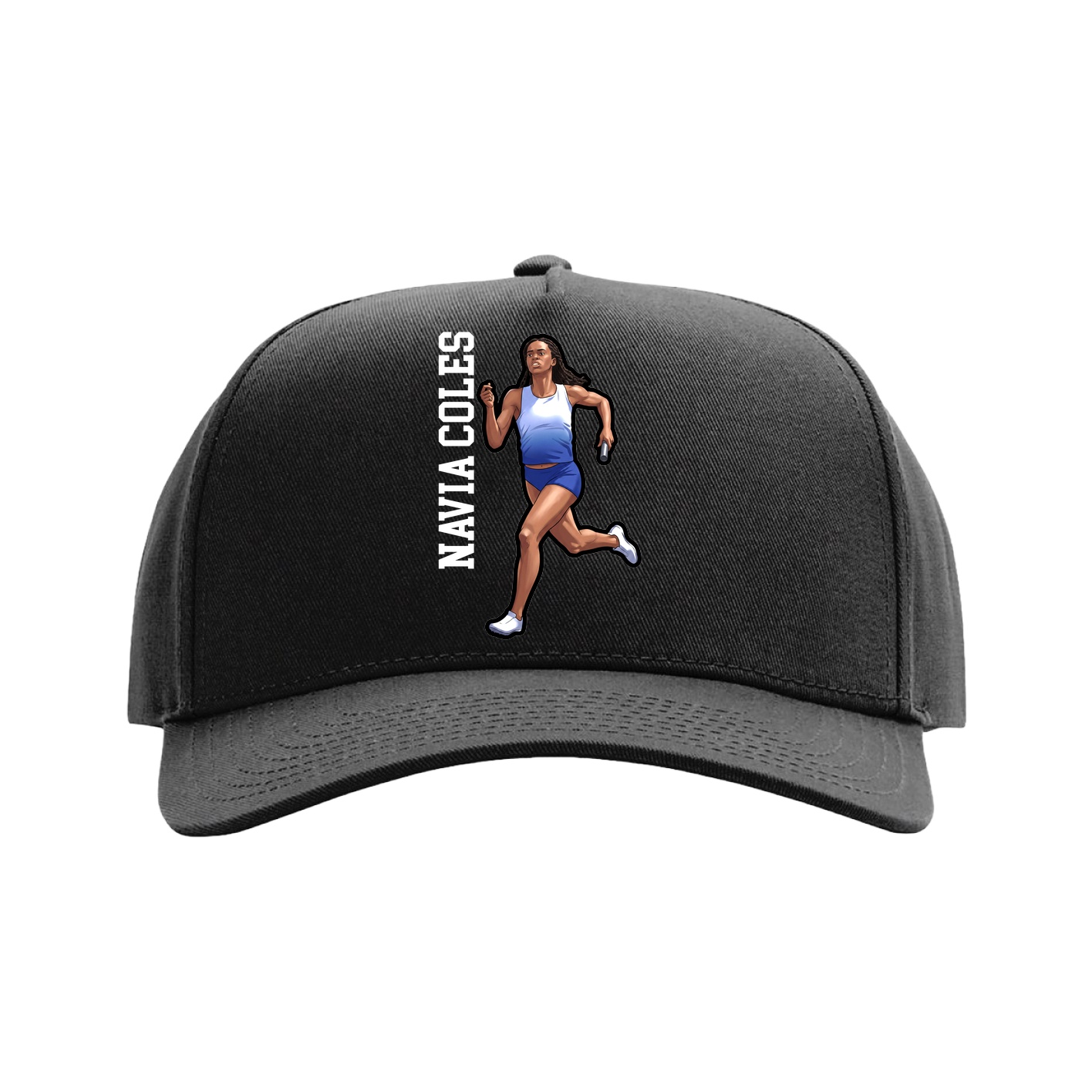 Full Fabric Five-Panel Champ Cap — Name Vertical in Black