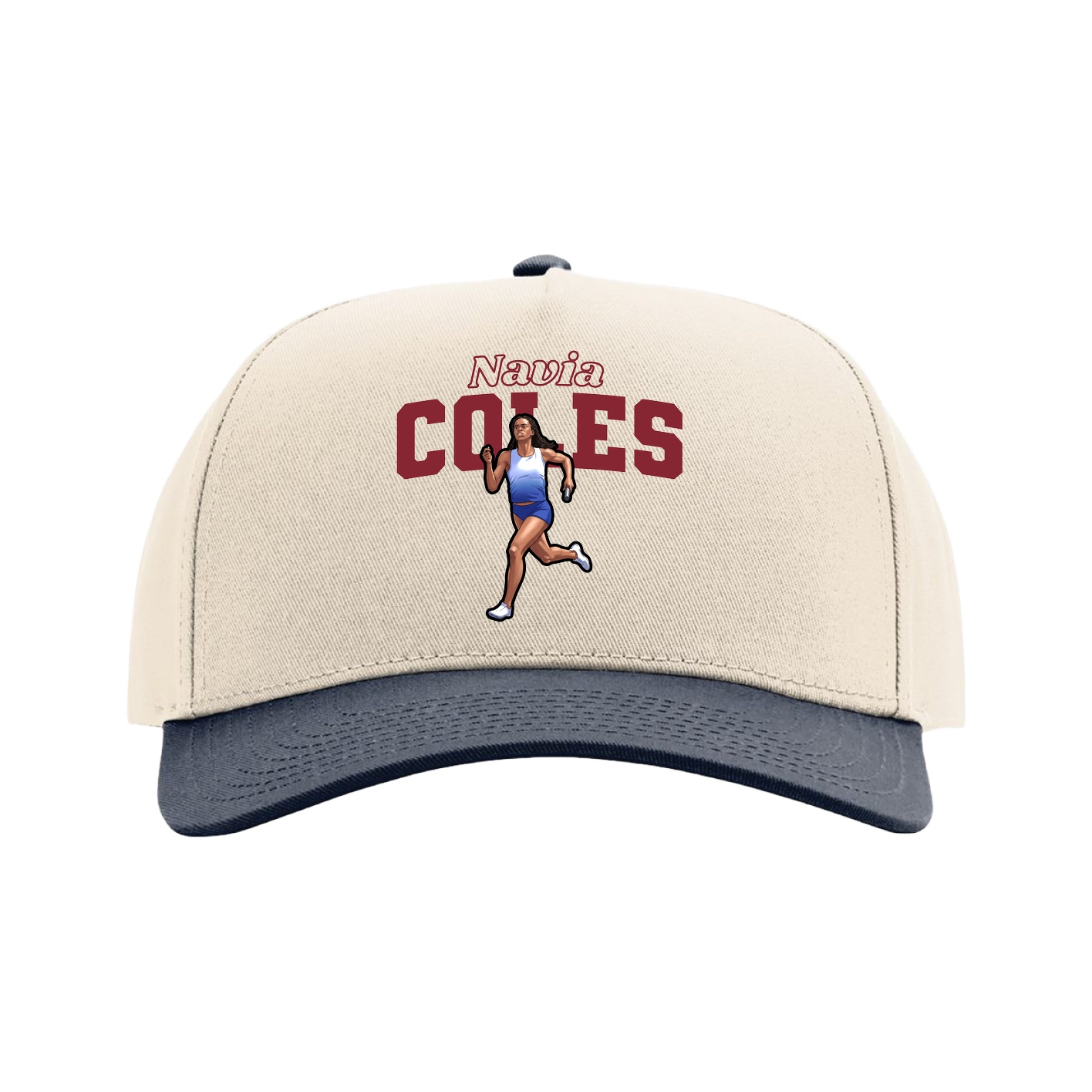 Full Fabric Five-Panel Champ Cap — Name Arch in Cream/Navy