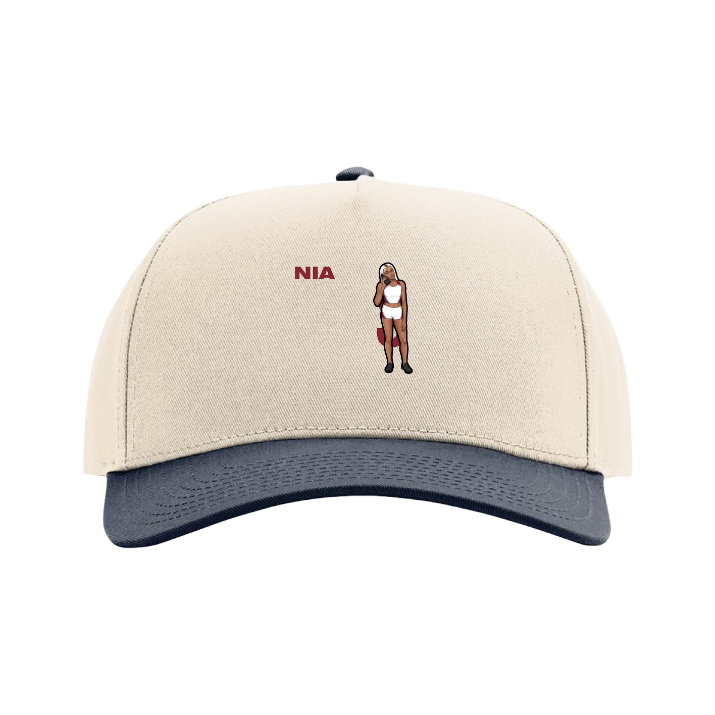 Full Fabric Five-Panel Champ Cap — Player Name in Cream/Navy