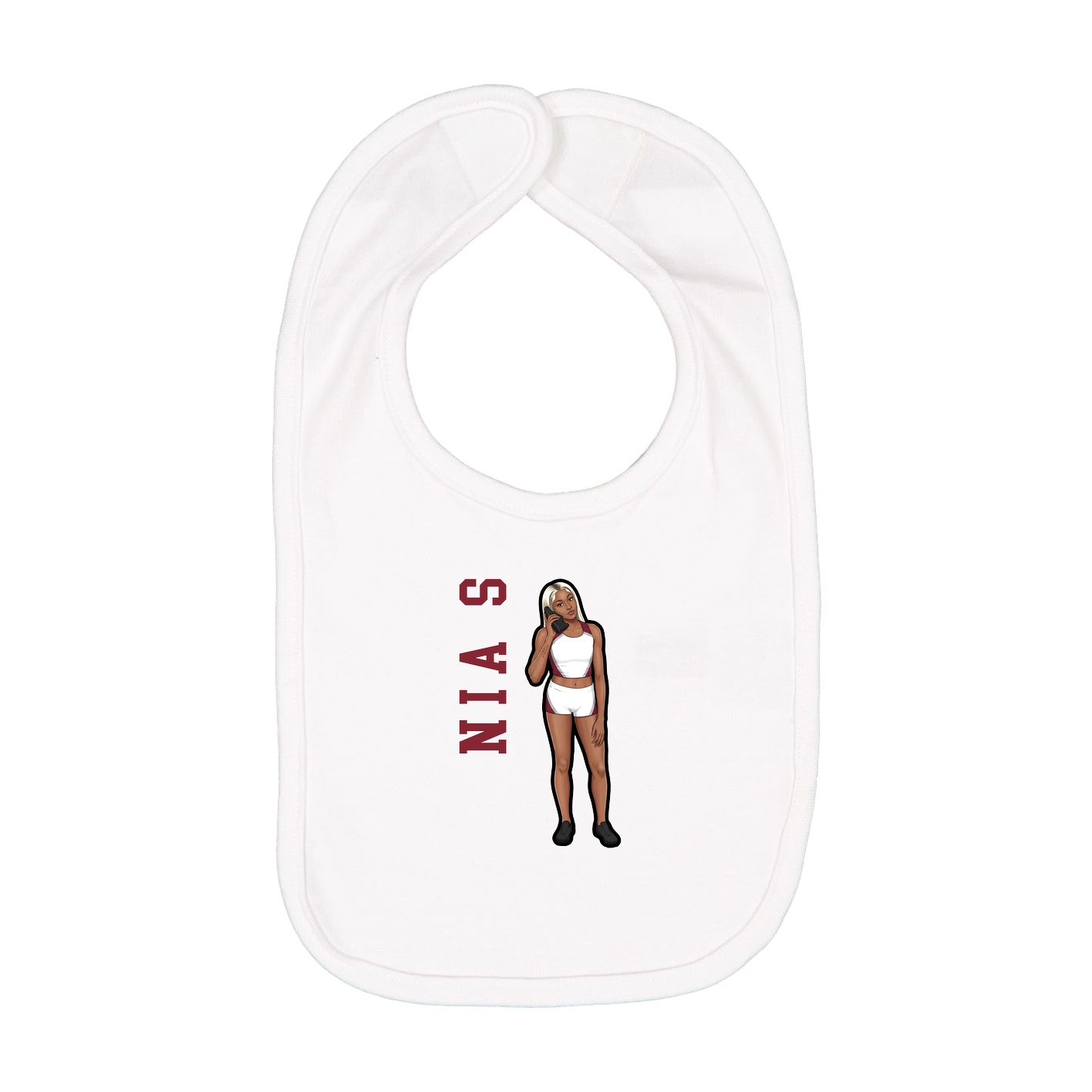 Infant Bib — Name Vertical in White
