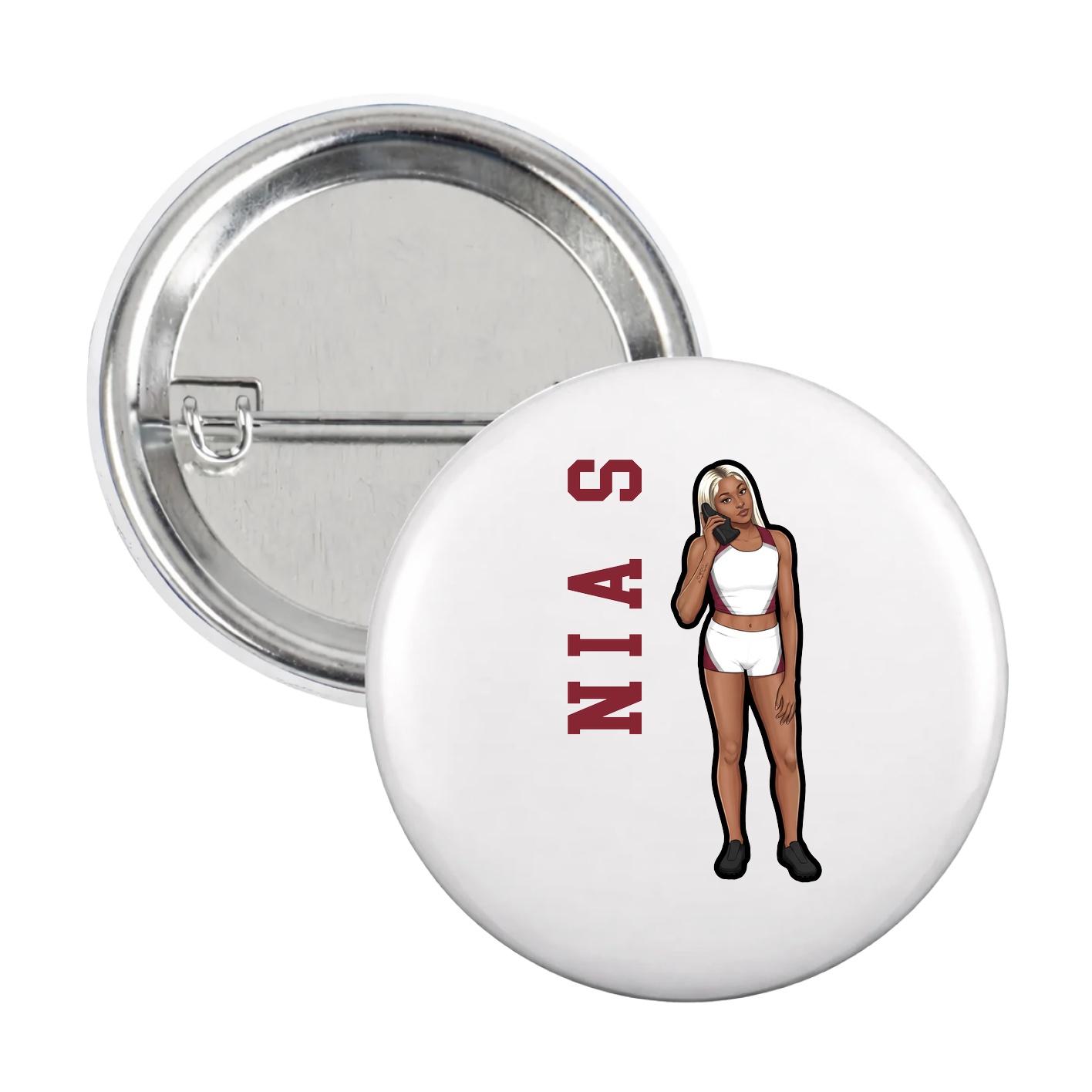 Game Day Button — Name Vertical in White