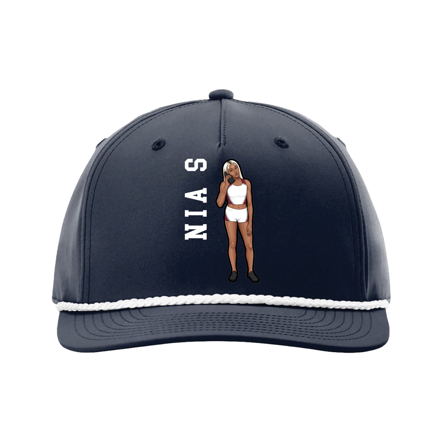 Five-Panel Classic Rope Cap — Name Vertical in Navy