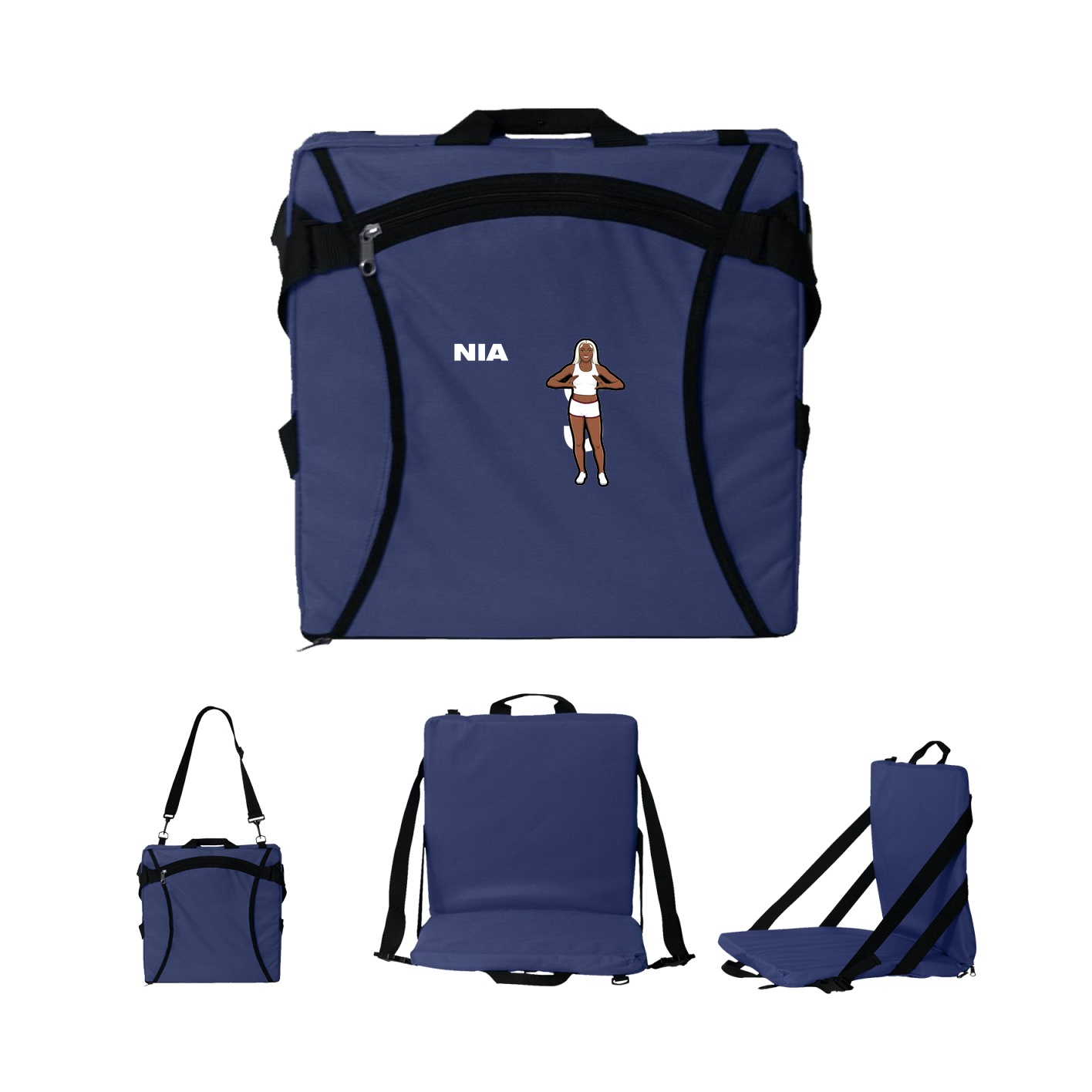 Folding Stadium Seat — Player Name in Navy