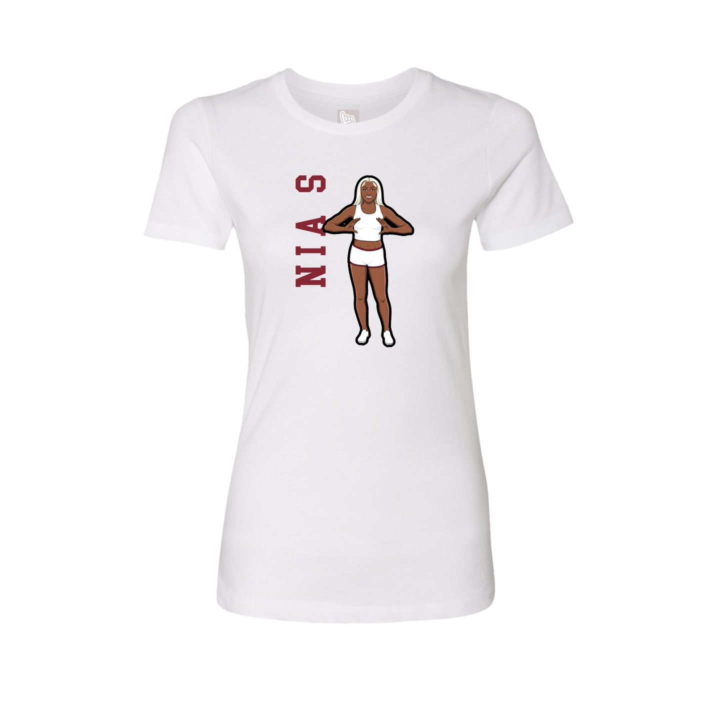 Womens Tee — Name Vertical in White