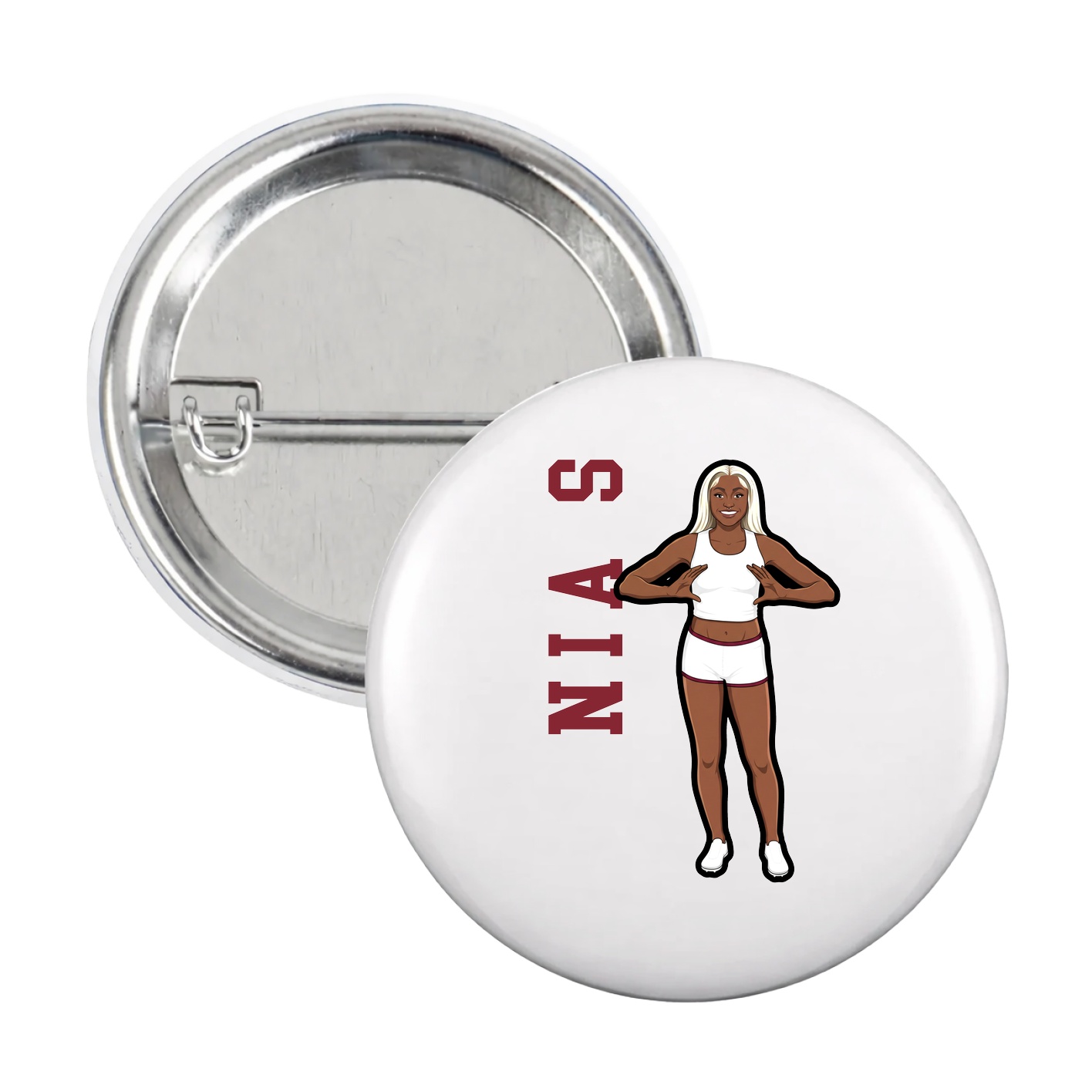 Game Day Button — Name Vertical in White