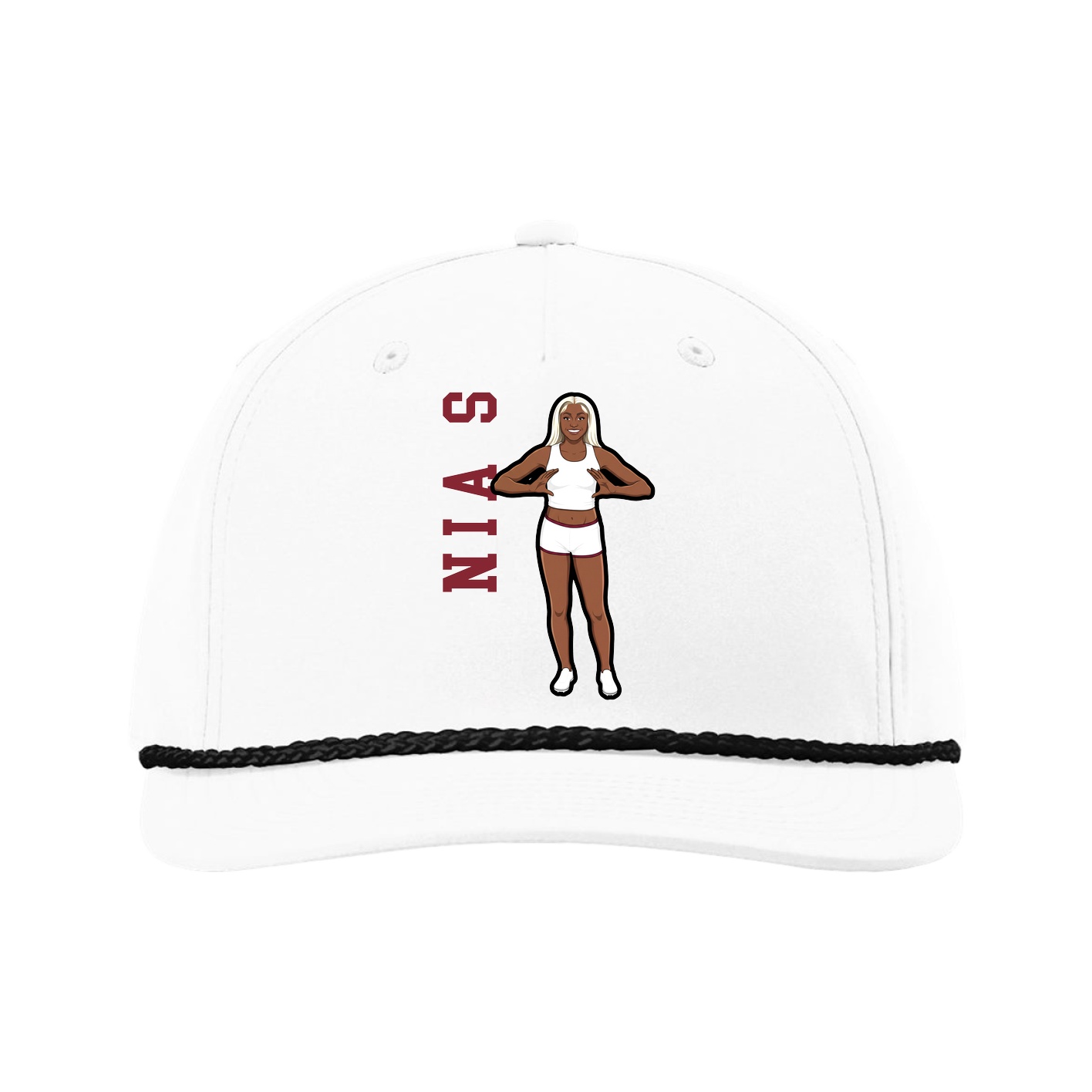 Five-Panel Classic Rope Cap — Name Vertical in White