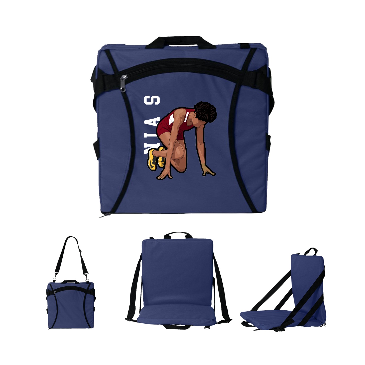 Folding Stadium Seat — Name Vertical in Navy