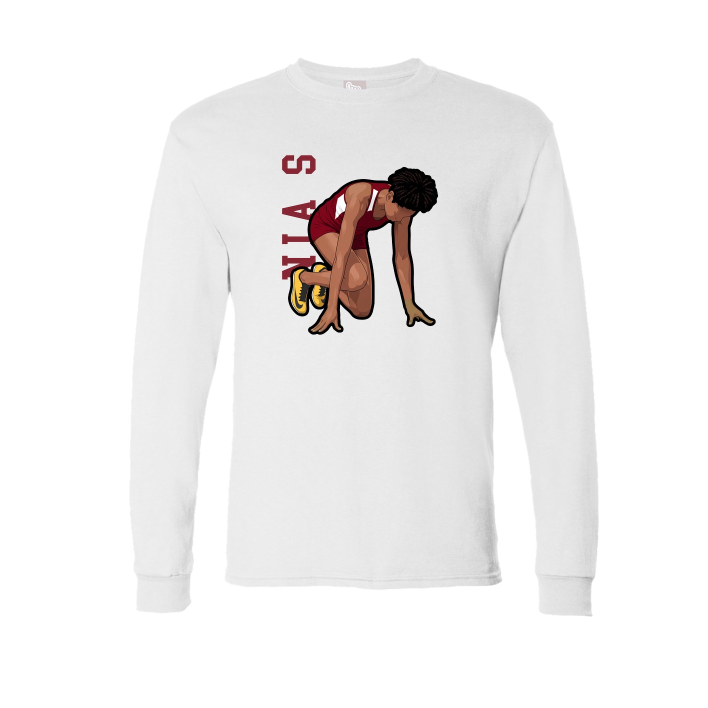 Long Sleeve Tee — Name Vertical in White